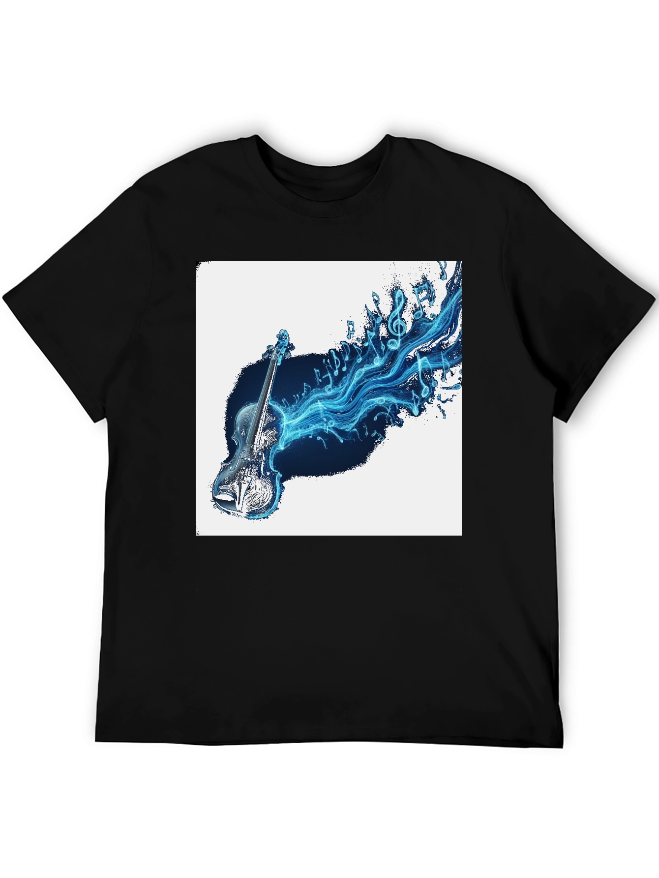 Black Musical Violin Graphic T-Shirt - Black view 5