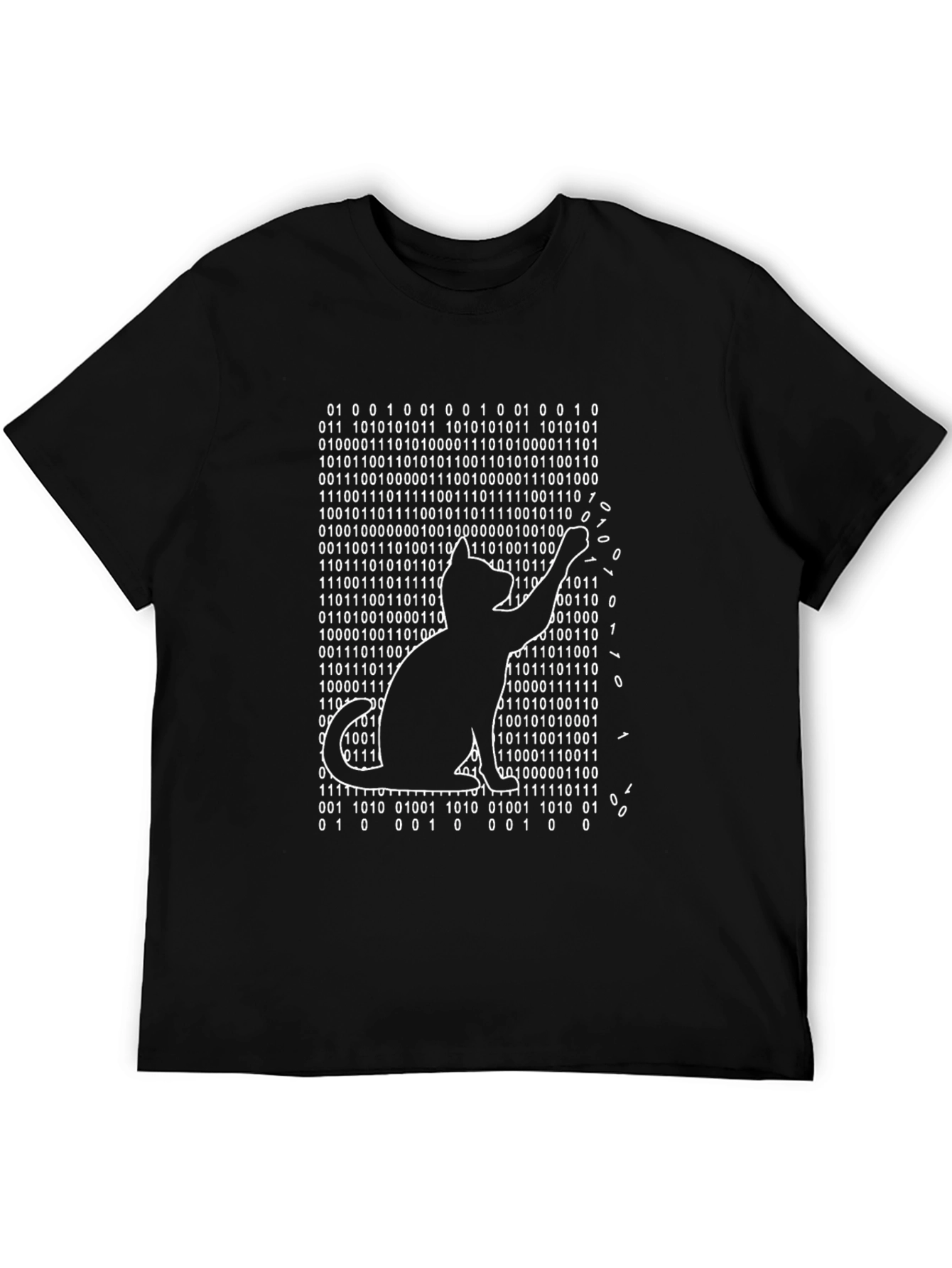 Black Binary Code Cat T-Shirt - Programmer Humor view 5