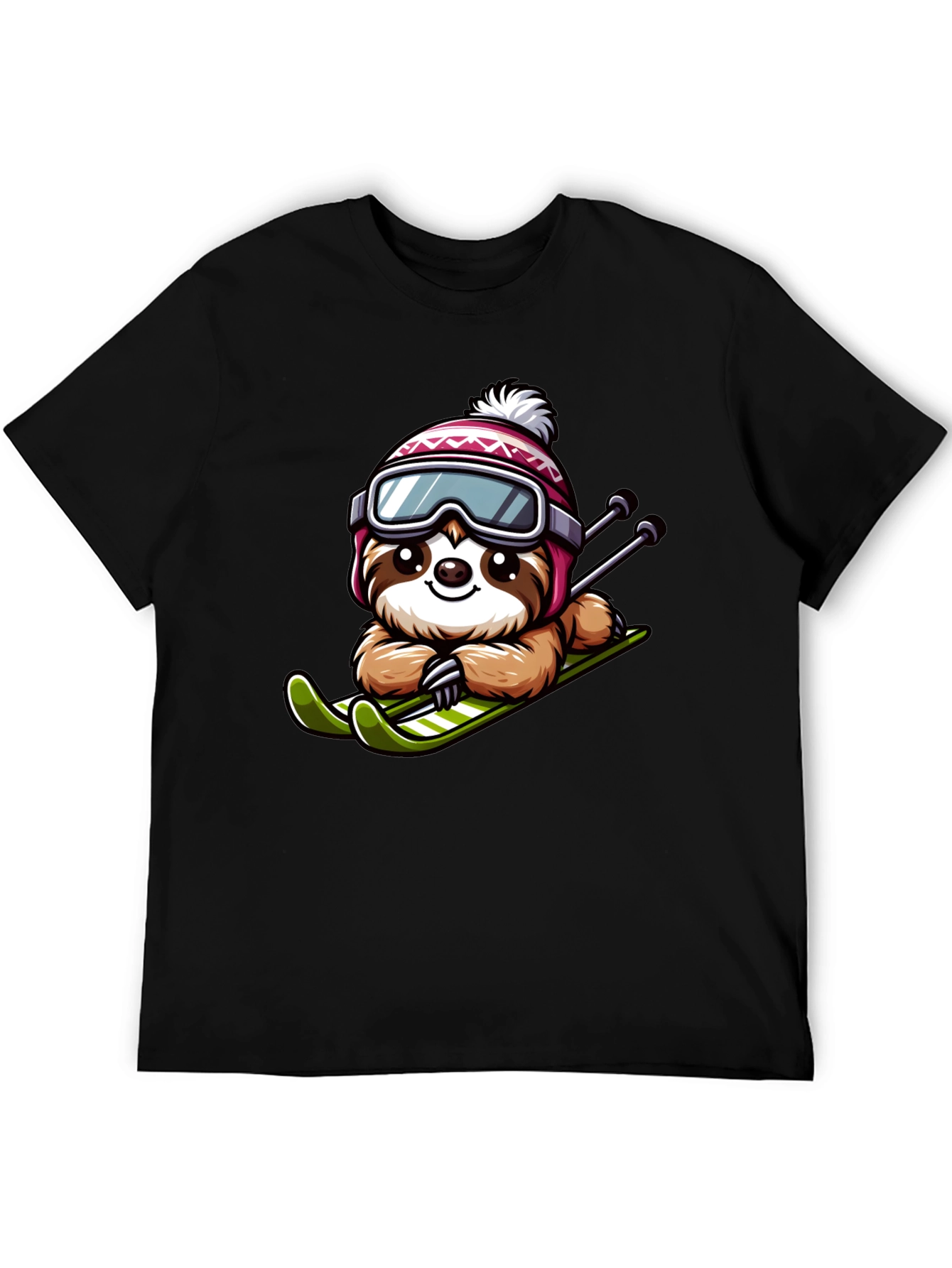 Black Skiing Sloth Graphic Tee - Winter Fun view 5
