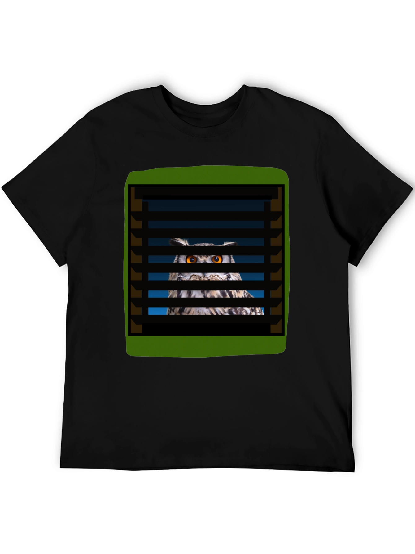 Black Owl Peeking Through Blinds Graphic T-Shirt view 5