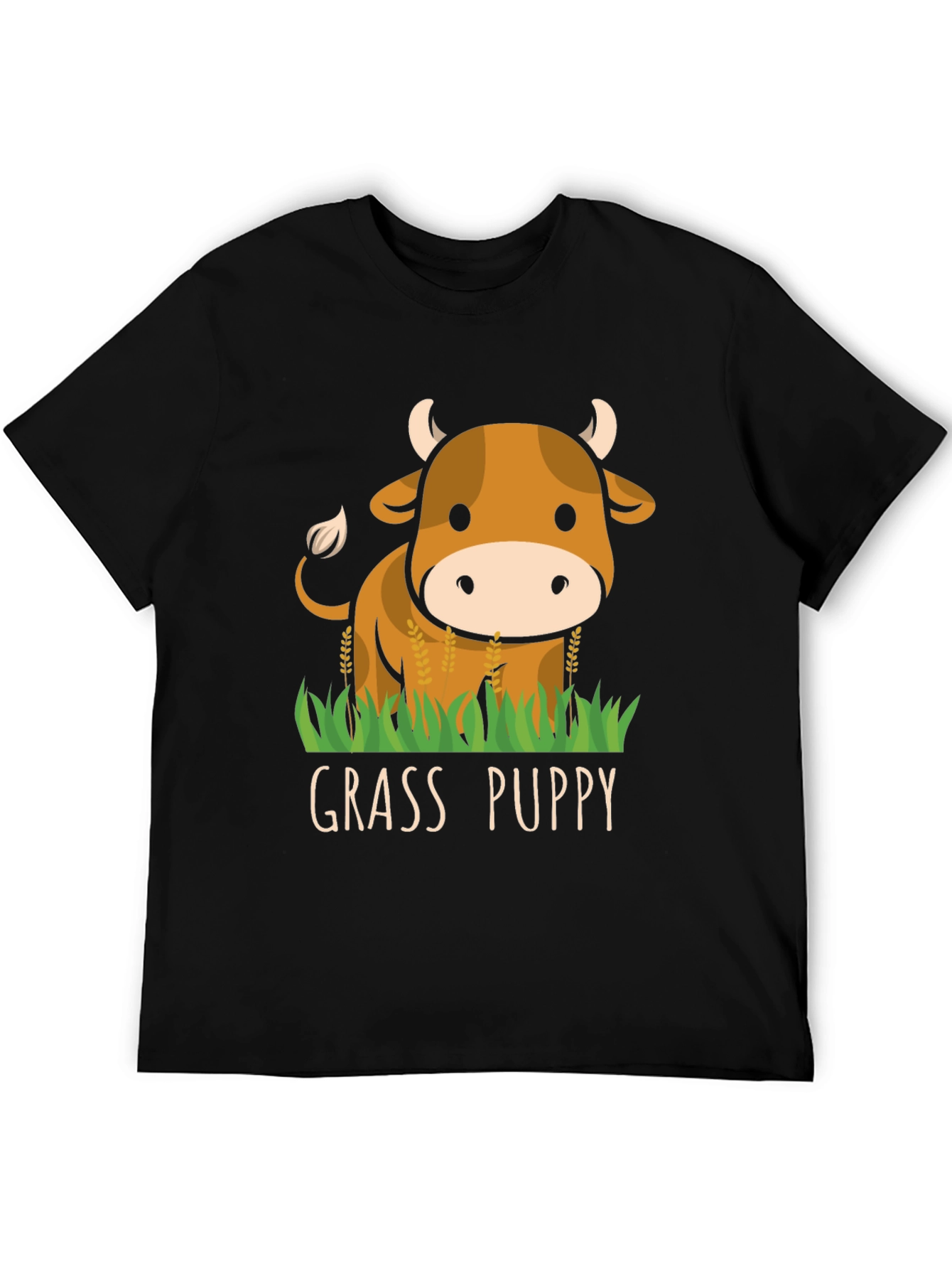 Black Grass Puppy Cute Cow Graphic T-Shirt view 5