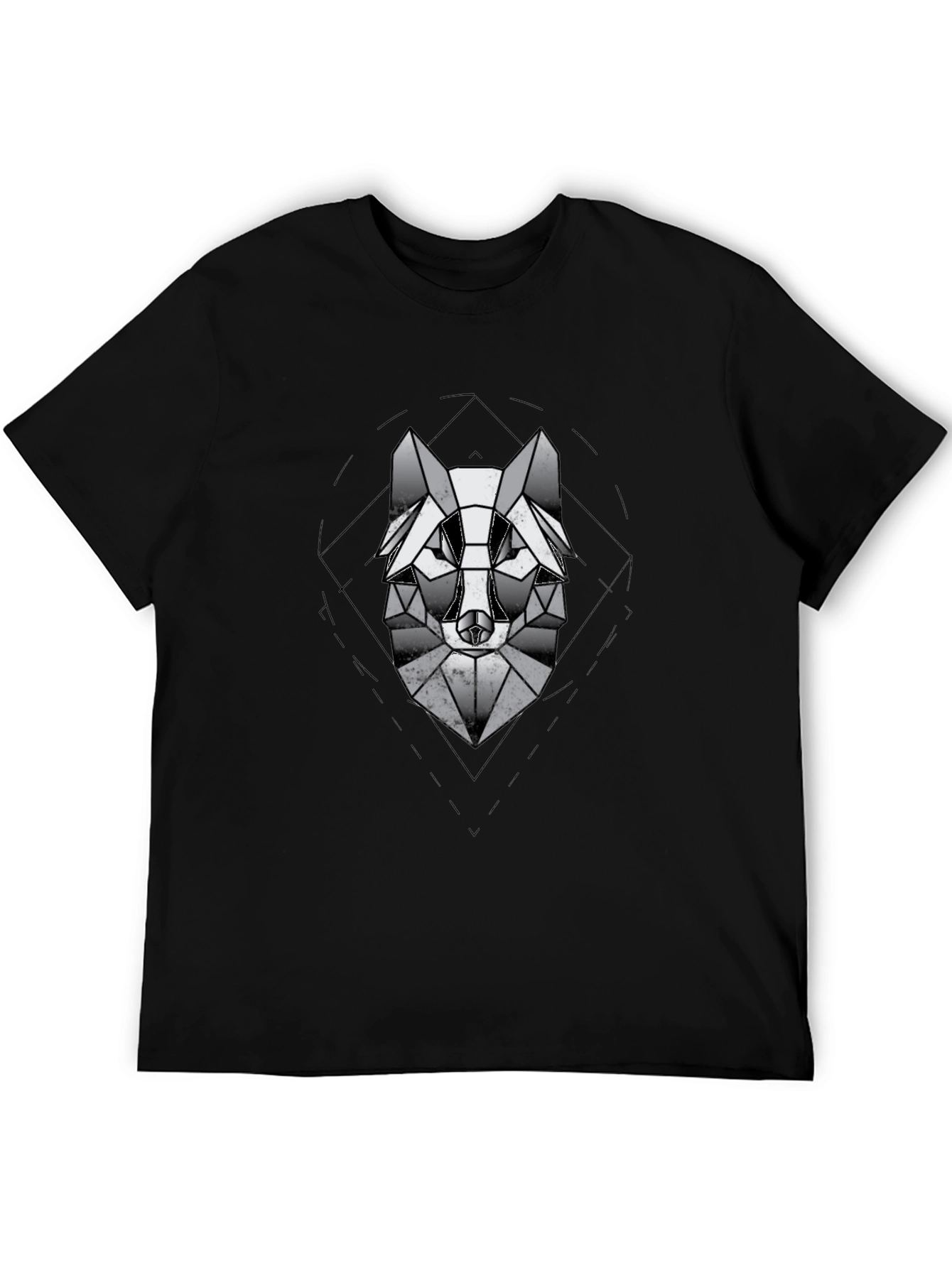 Black Geometric Wolf Graphic Black T-Shirt view 5