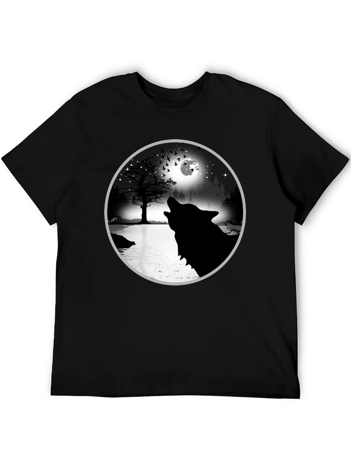 Black Wolf Howling at Moon Graphic Tee - Black view 5