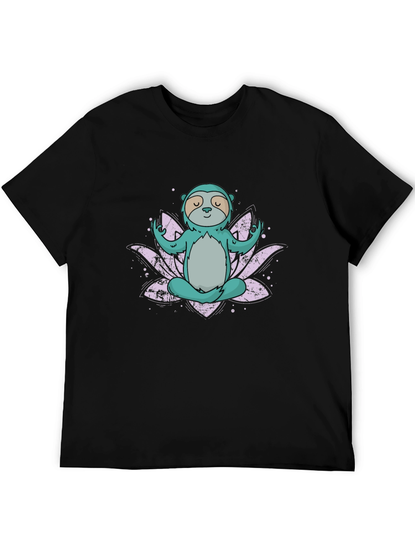 Black Meditating Sloth T-Shirt - Lotus Flower Design view 5