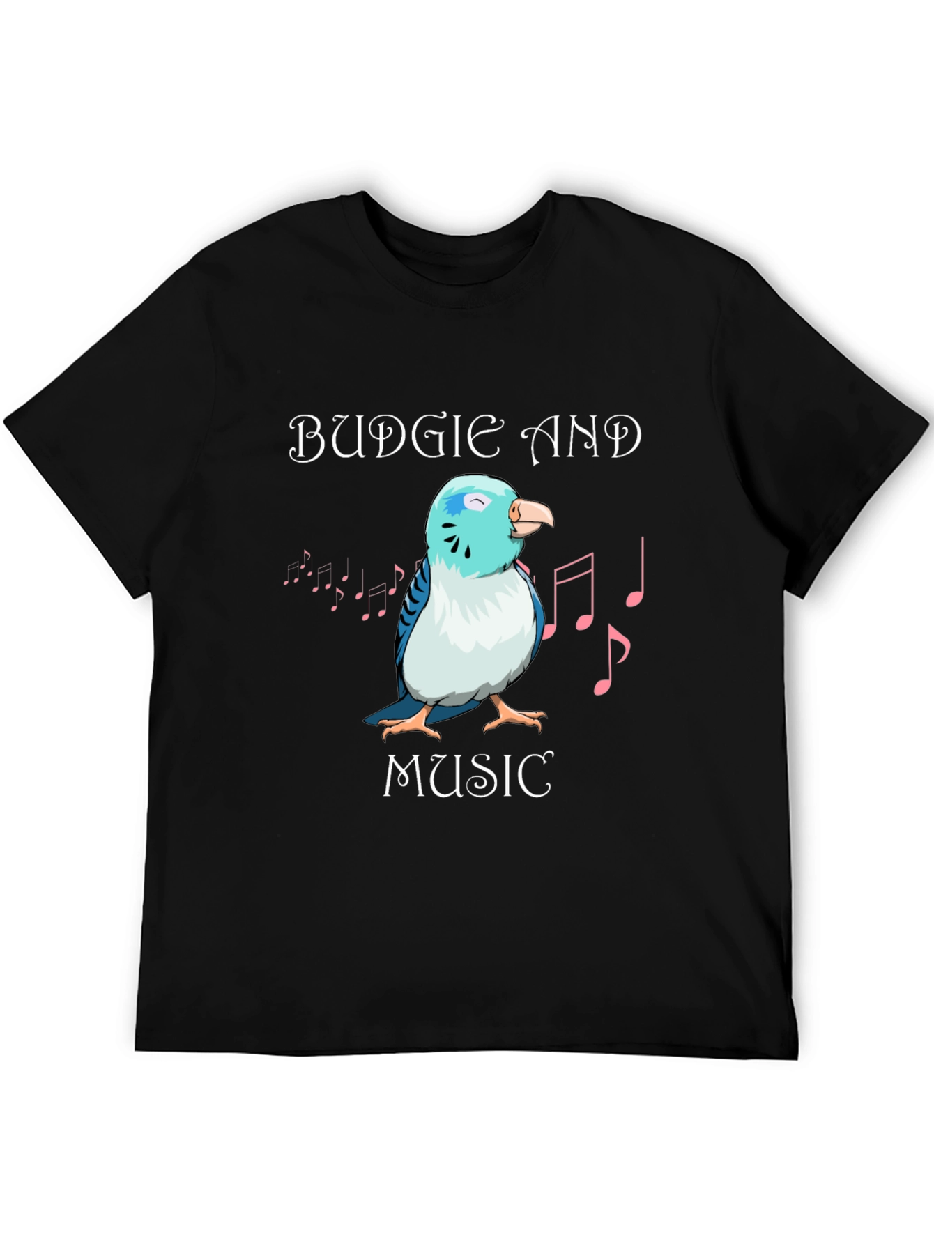 Black Budgie and Music Graphic T-Shirt view 5