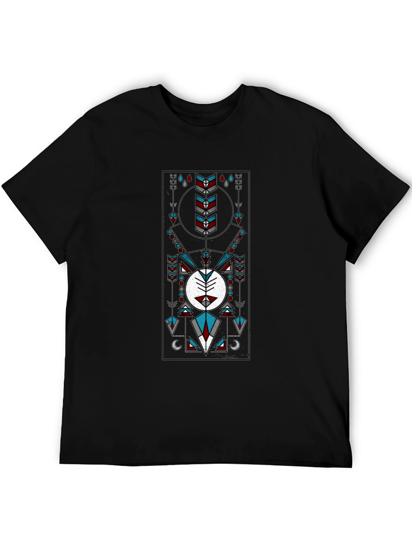 Black Geometric Tribal Design Black T-Shirt view 5