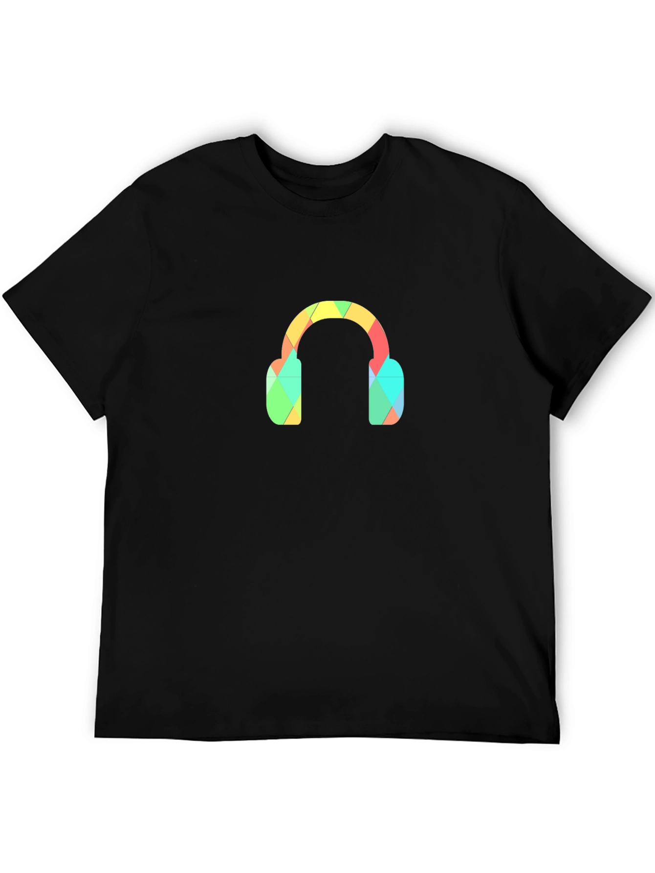 Black Geometric Headphones Black T-Shirt view 5