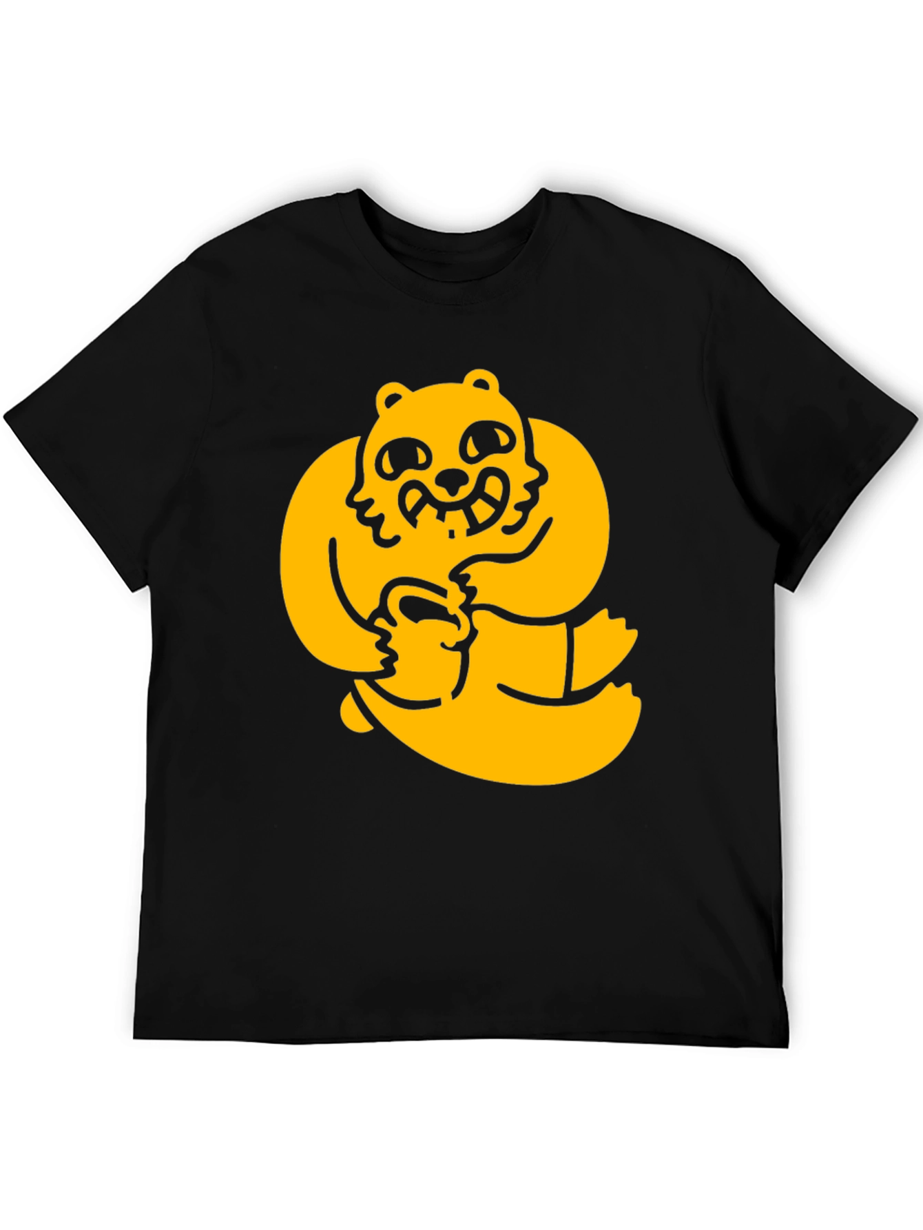 Black Men's Black Tee with Cartoon Bear Graphic view 5