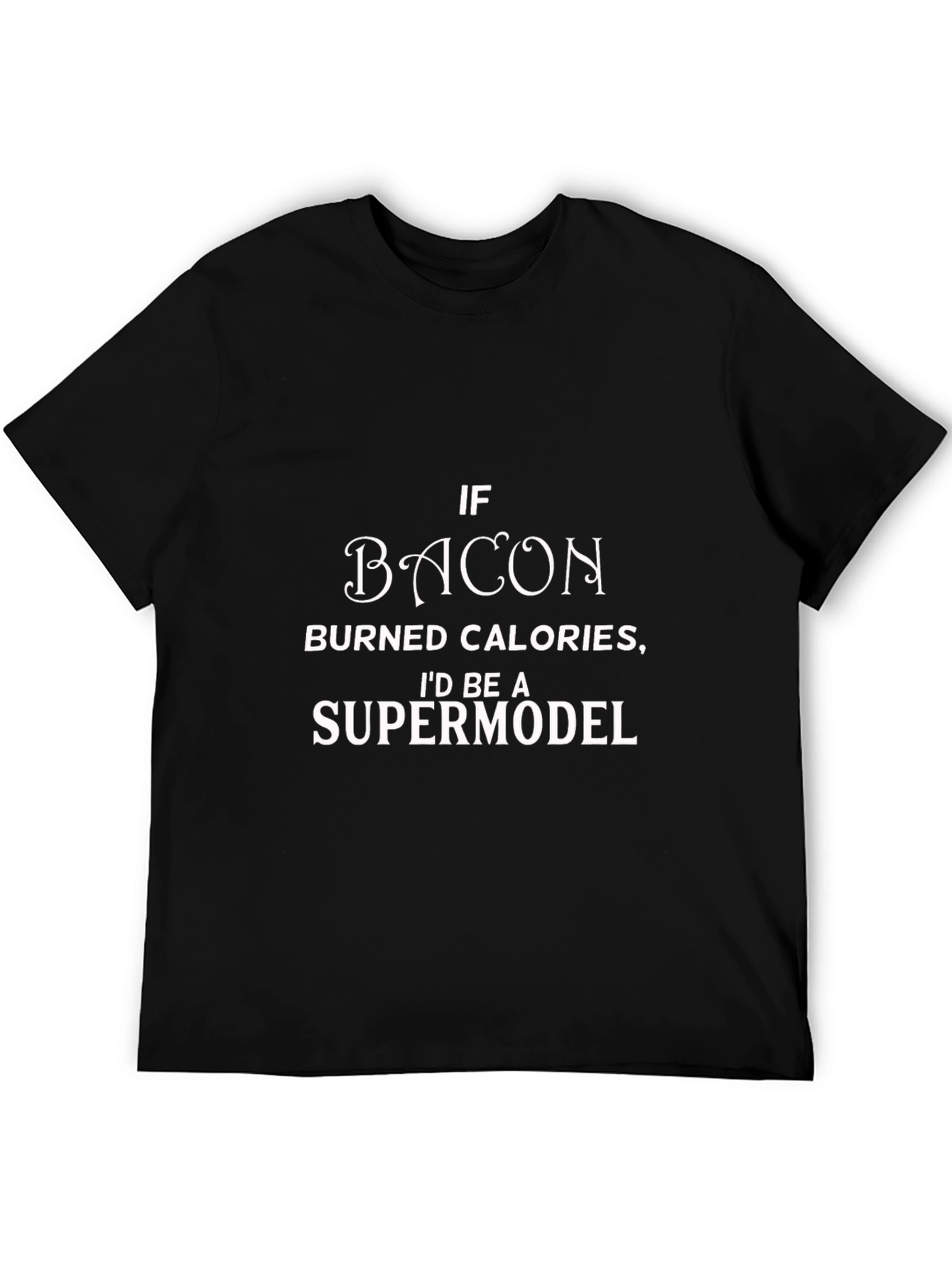 Black Funny Bacon Supermodel T-Shirt - Unisex Crew Neck view 5