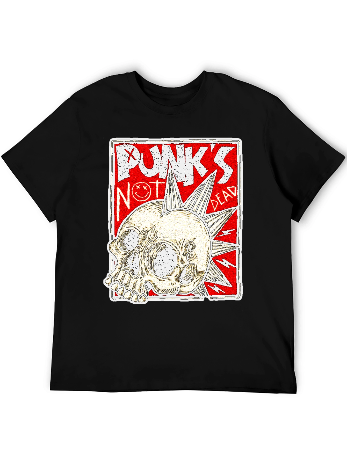 Black Punk's Not Dead Skull Graphic Tee - Black view 5
