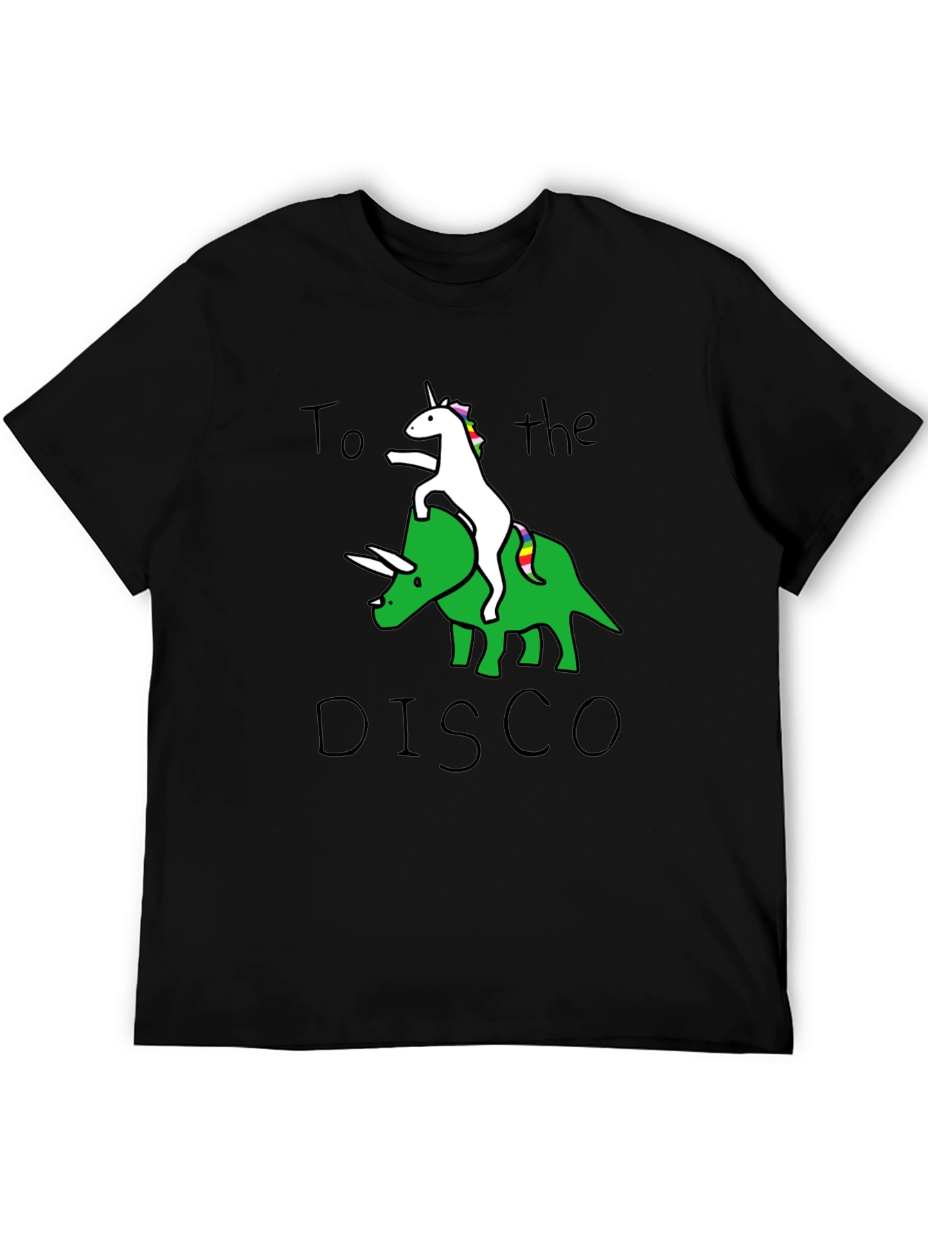 Black Unicorn Riding Dinosaur To the Disco T-Shirt view 5