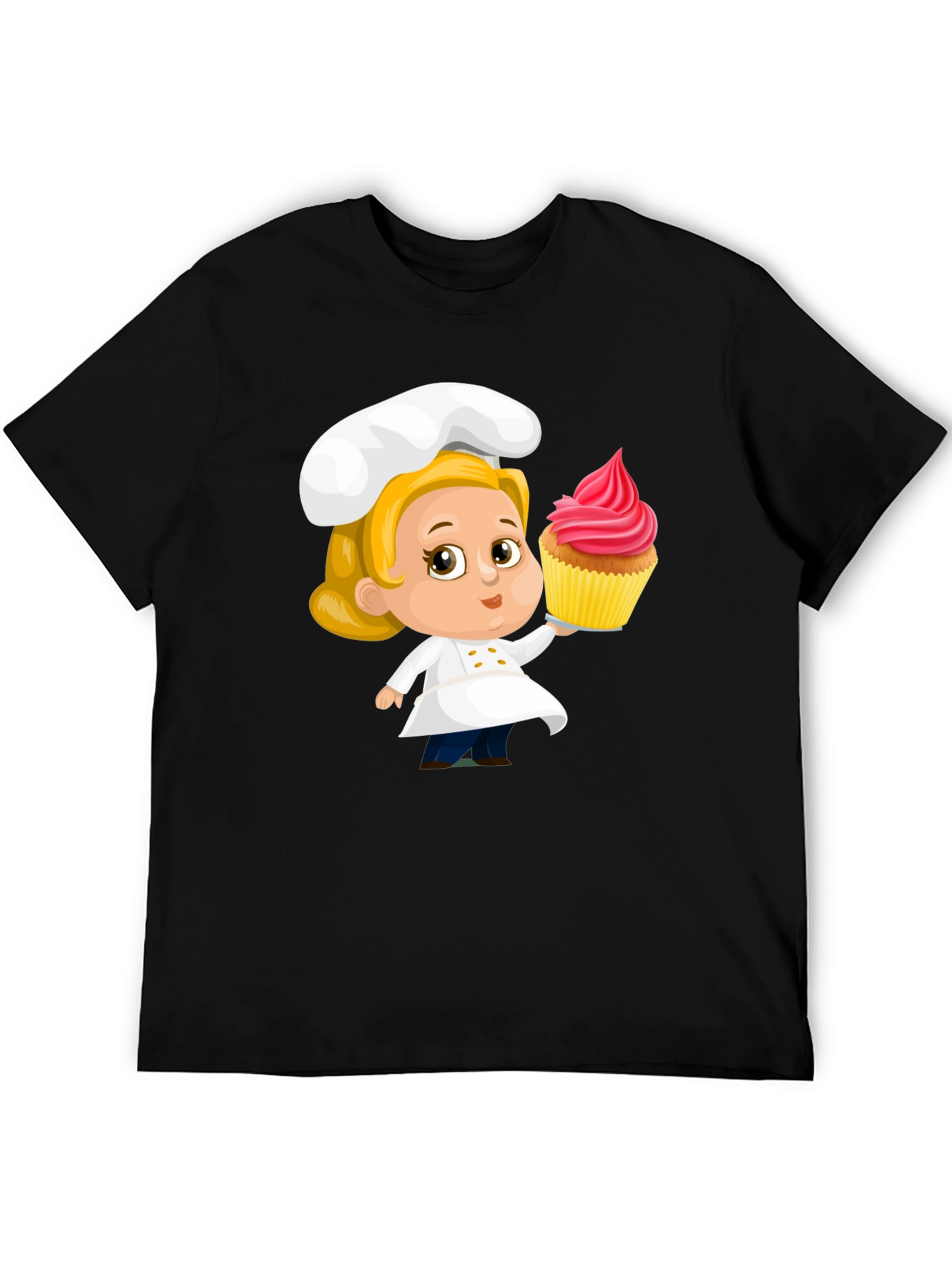 Black Chef Cupcake Cartoon T-Shirt - Cute & Fun Design view 5