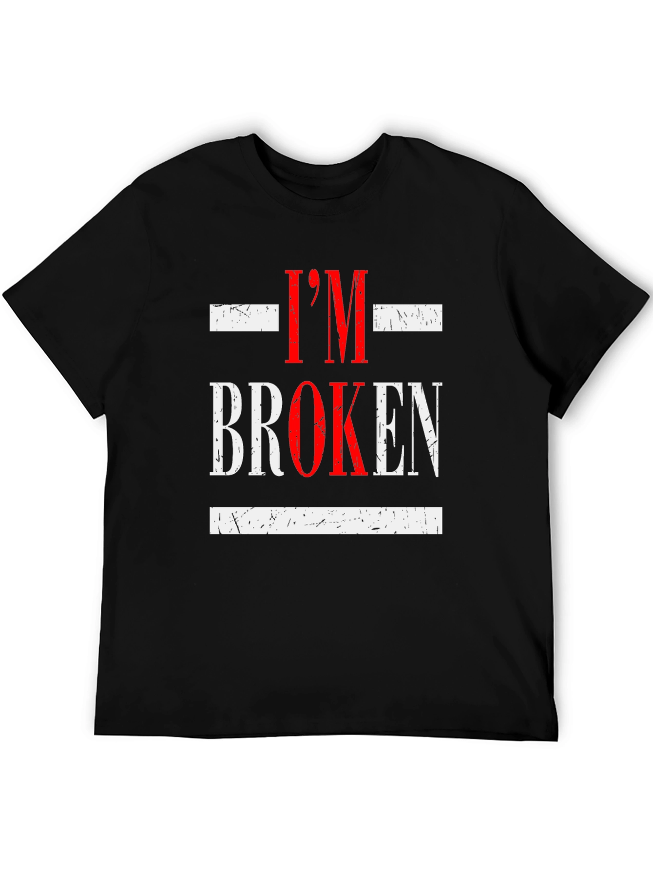 Black I'm Broken Graphic Tee - Distressed Design, Casual Wear view 5