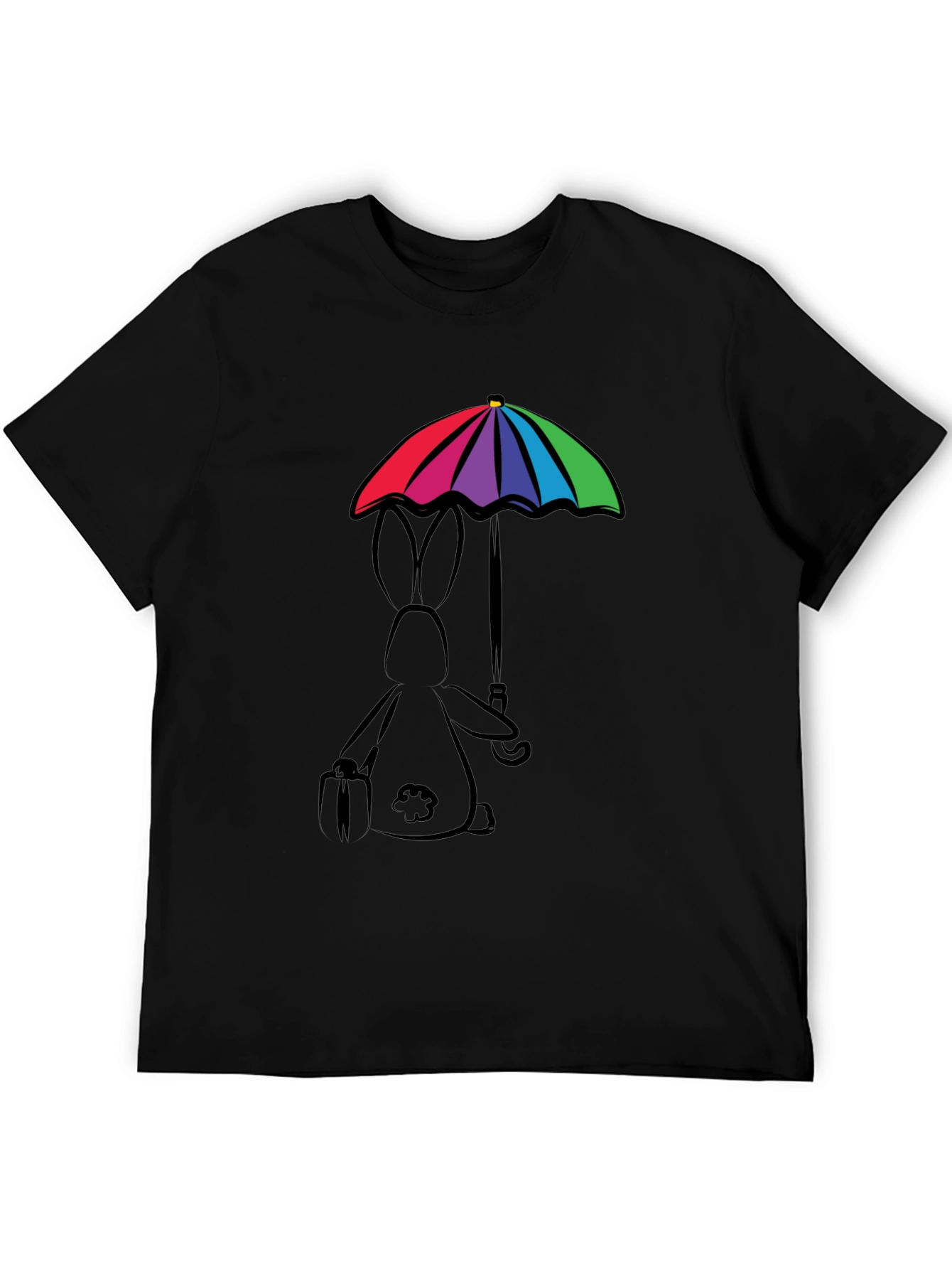 Black Rainbow Umbrella Bunny T-Shirt view 5