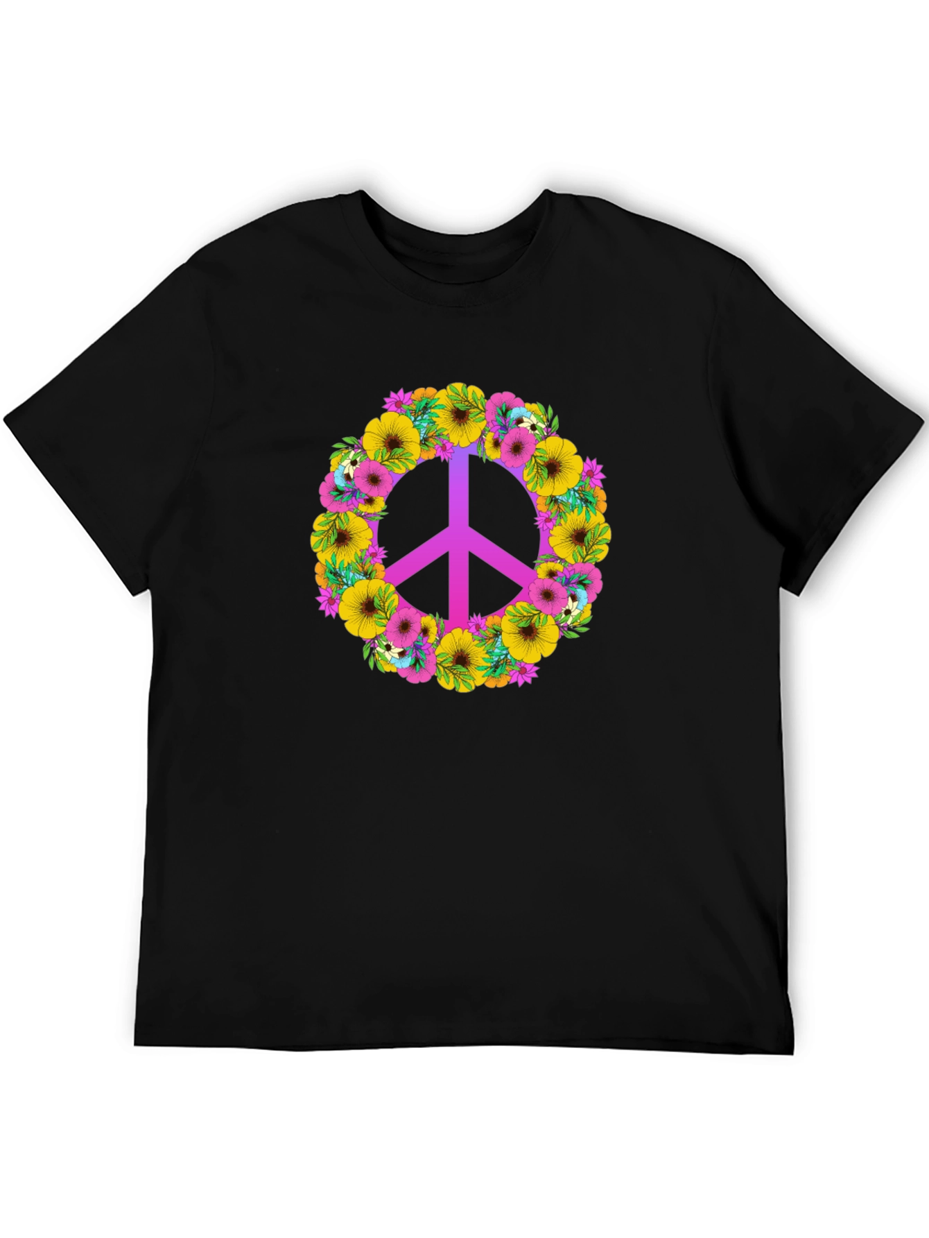 Black Floral Peace Sign Graphic Tee - Black Cotton Blend view 5