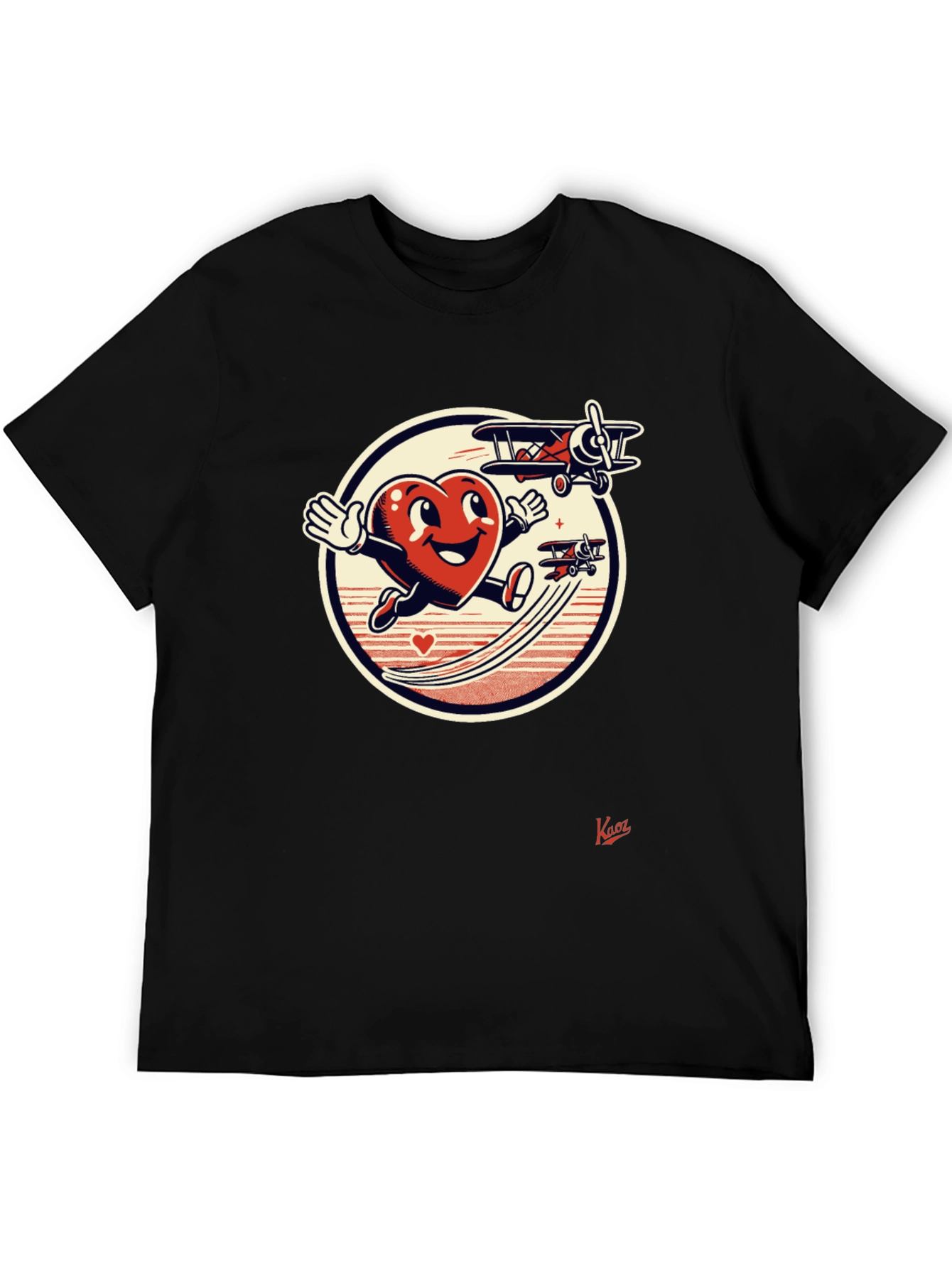 Black Cartoon Heart Airplane T-Shirt view 5