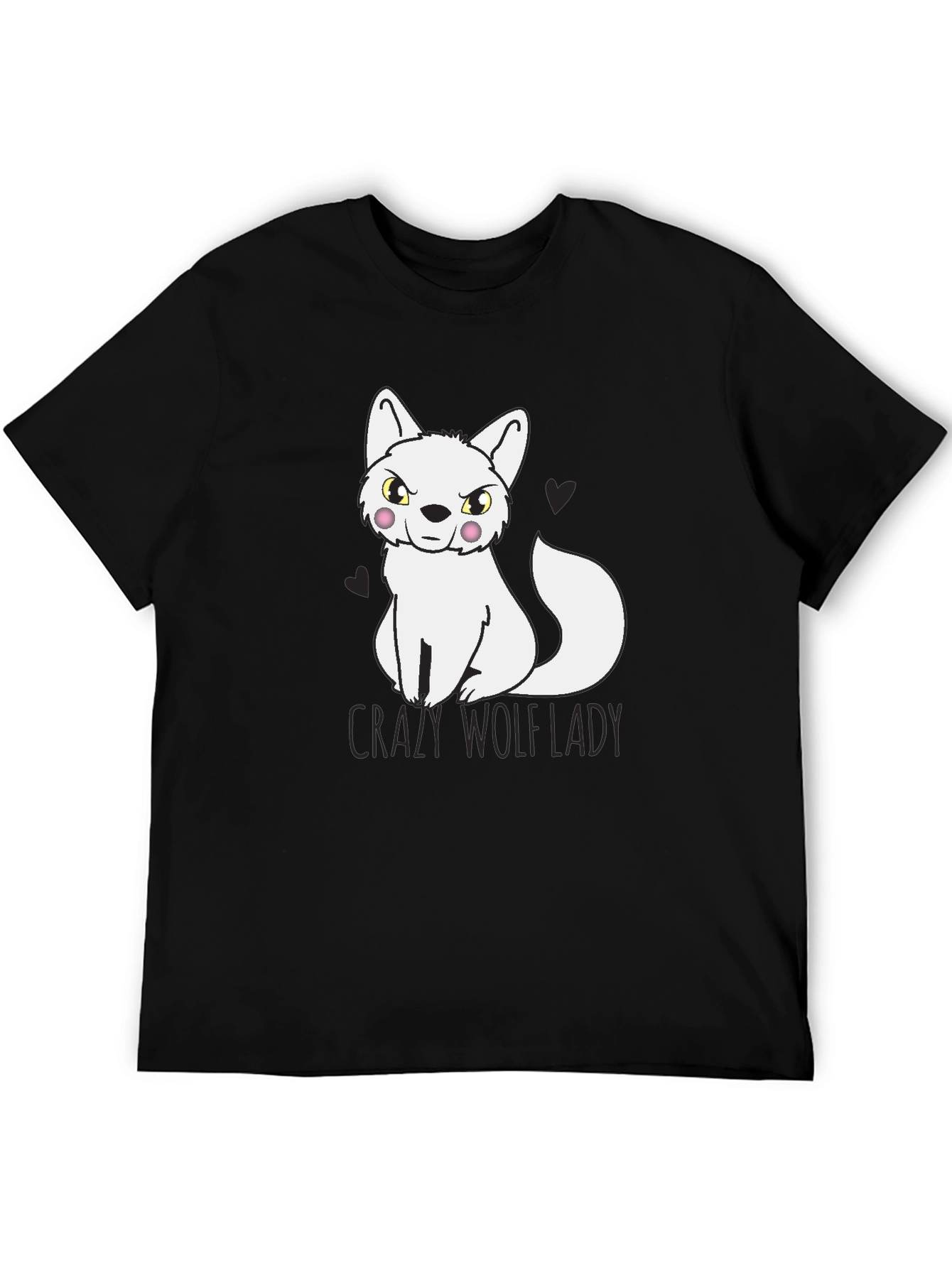 Black Crazy Wolf Lady T-Shirt - Novelty Tee view 5