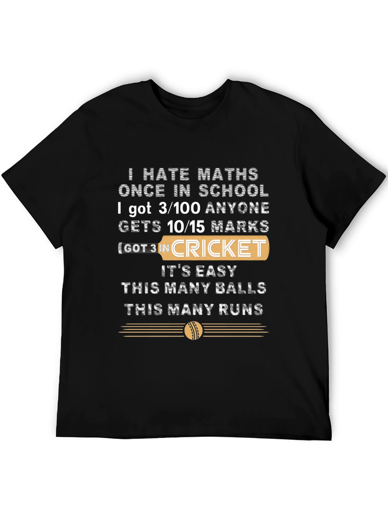 Black I Hate Maths Cricket T-Shirt view 5