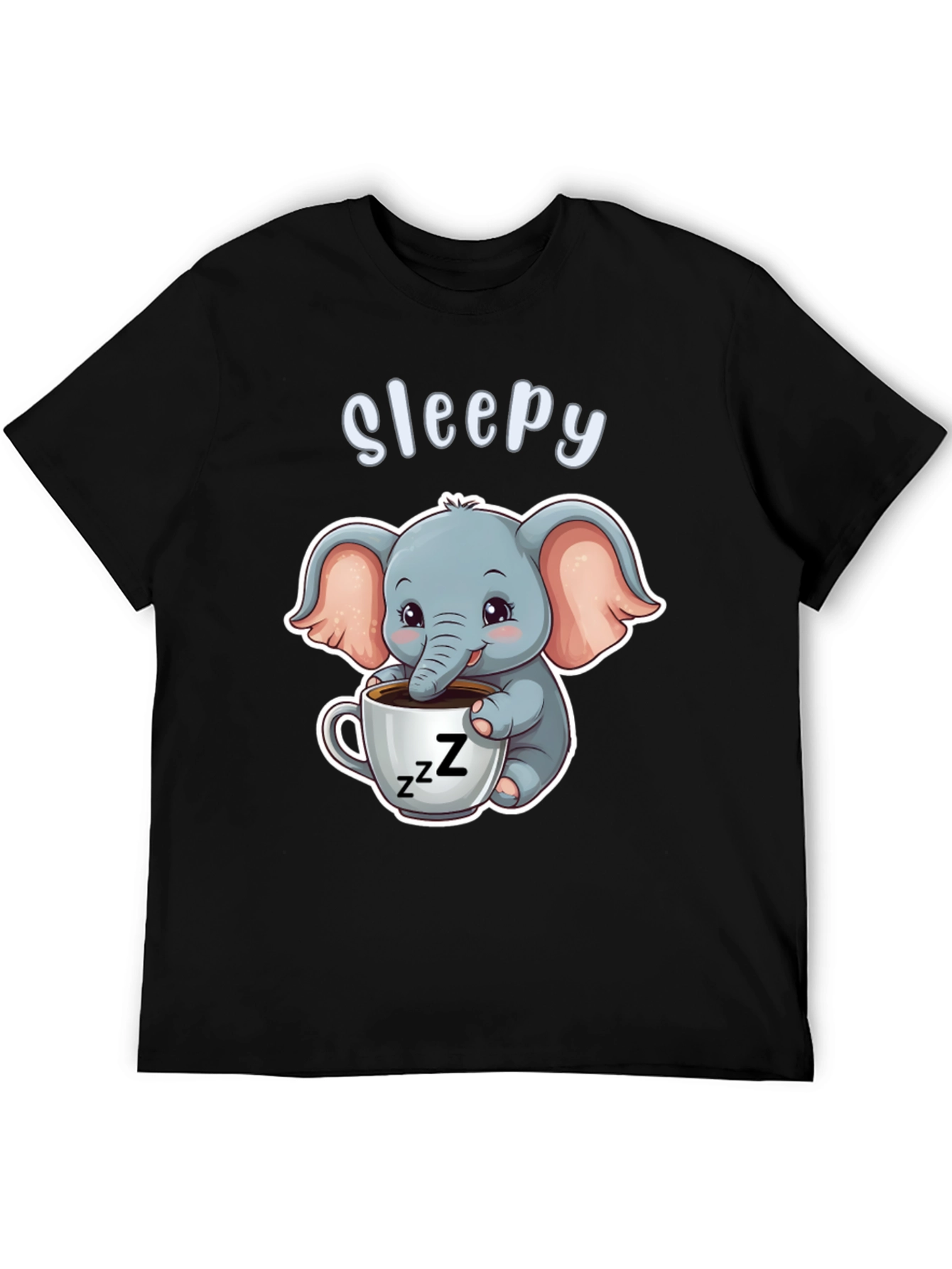 Black Sleepy Elephant Graphic Tee - Cute Cartoon Shirt view 5