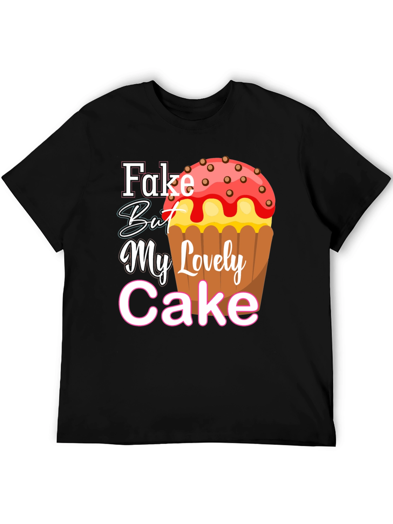 Black Fake But My Lovely Cake Black Graphic Tee view 5