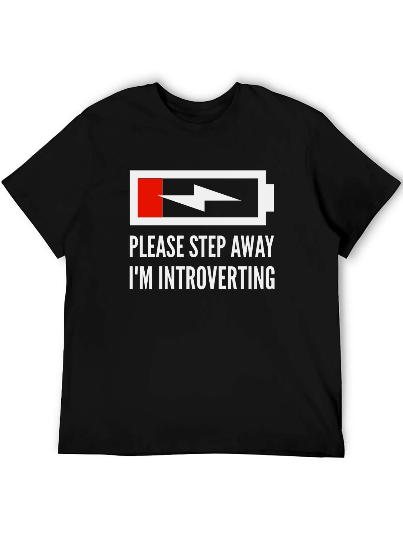 Black Introvert Humor T-Shirt - Low Battery Graphic Tee view 5