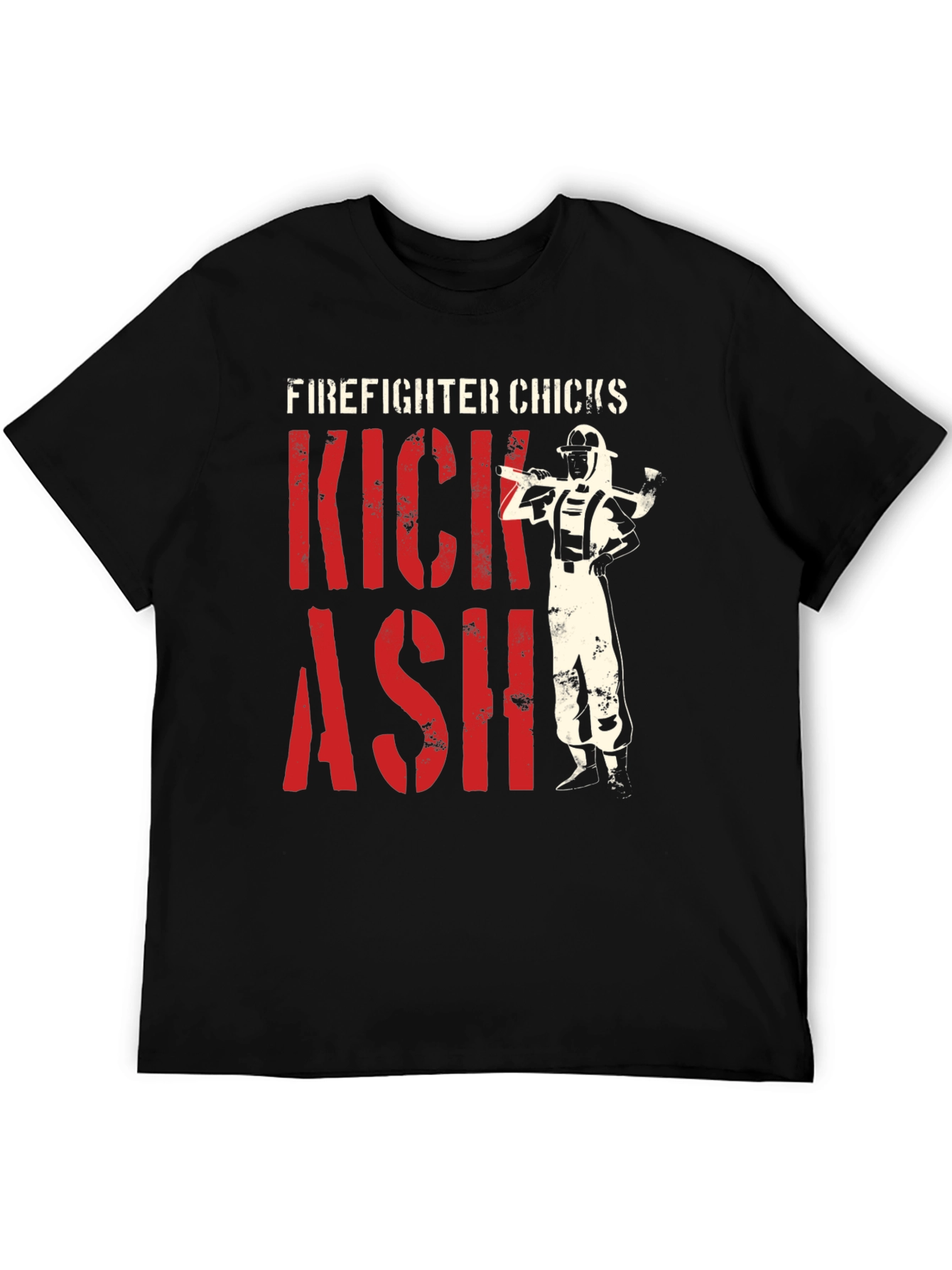 Black Firefighter Chicks Kick Ash T-Shirt view 5