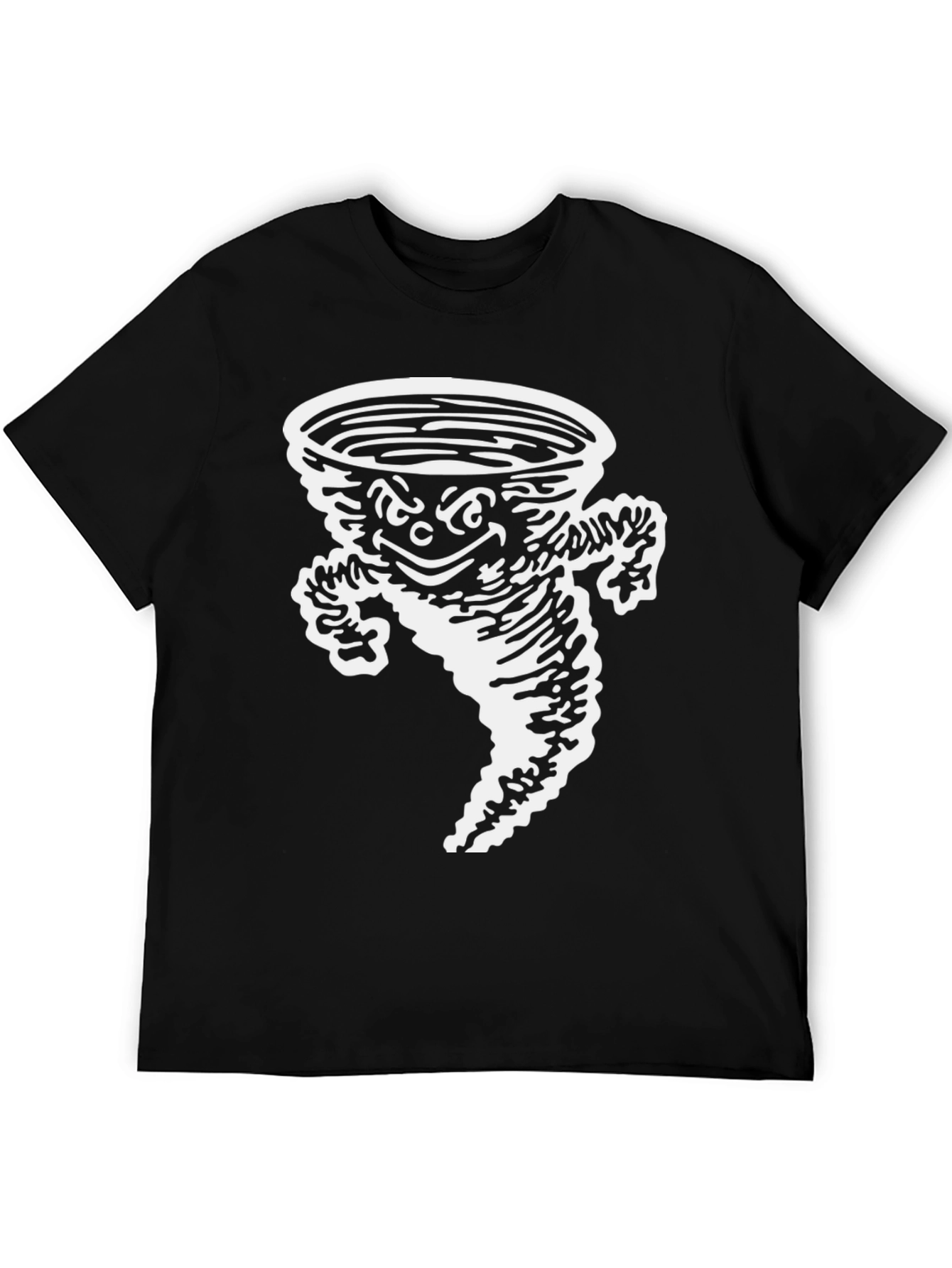 Black Cartoon Tornado Graphic Tee - Black Cotton T-Shirt view 5