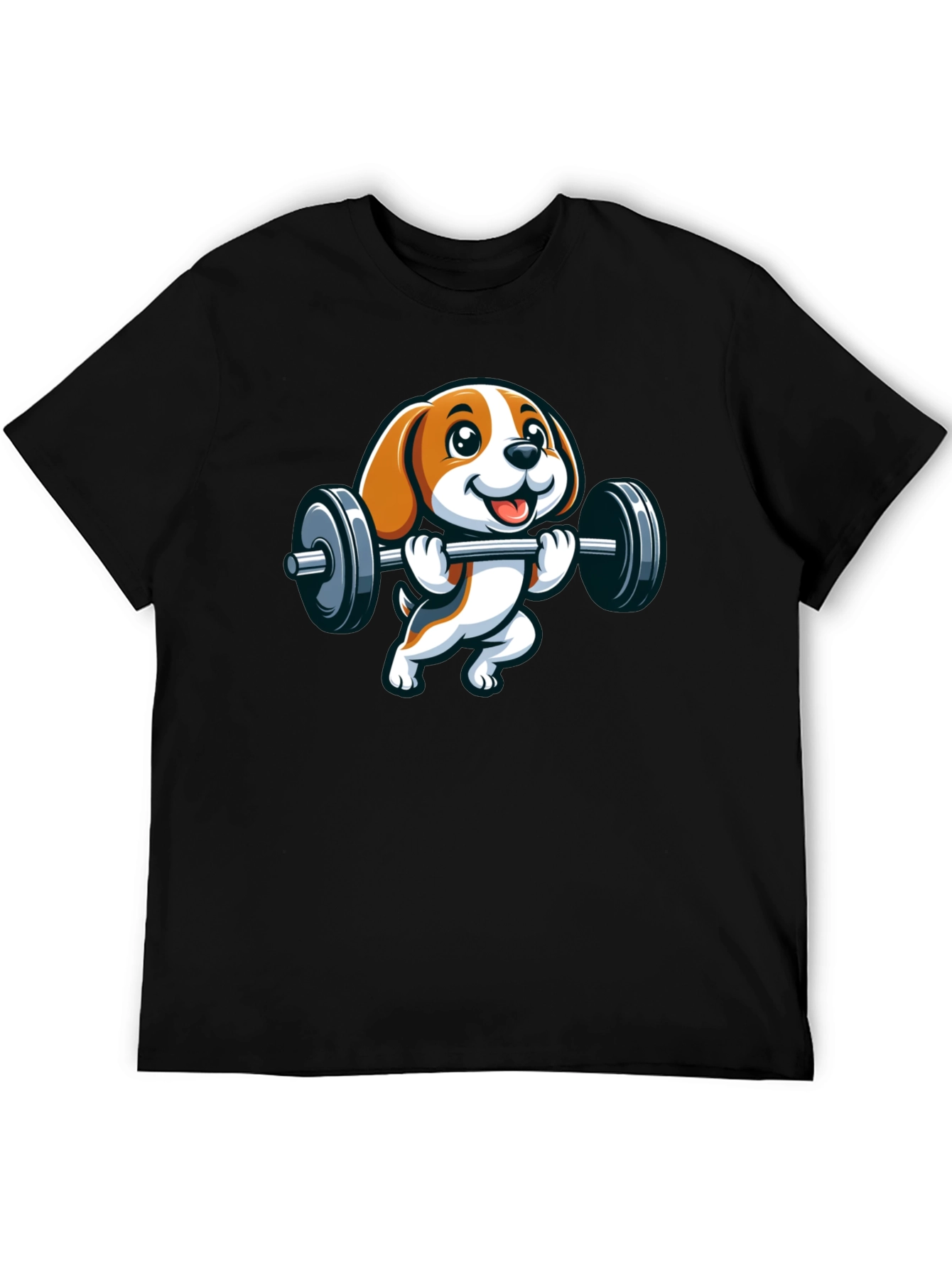 Black Cute Dog Lifting Weights Graphic T-Shirt view 5