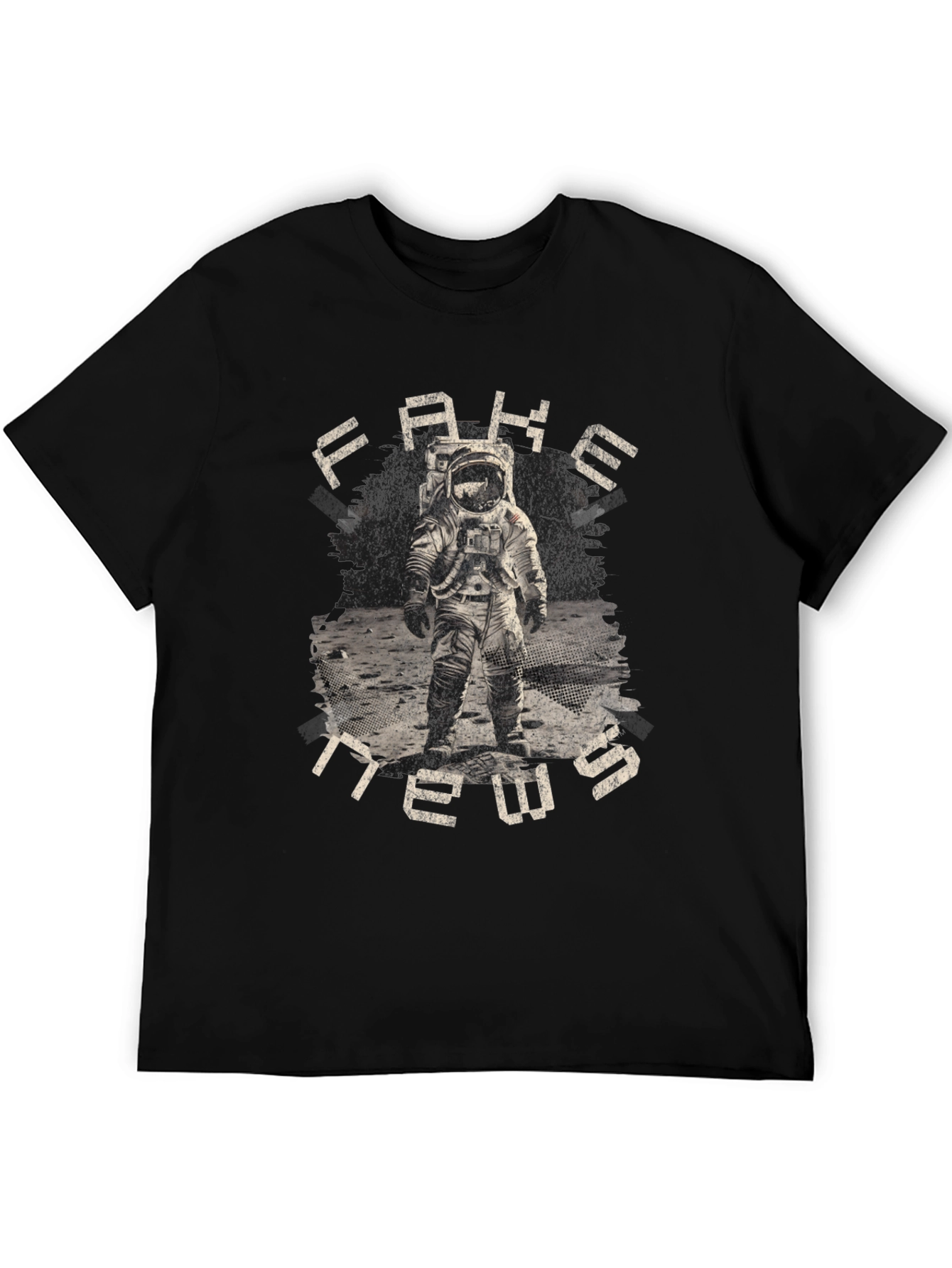 Black Fake News Astronaut Graphic T-Shirt view 5