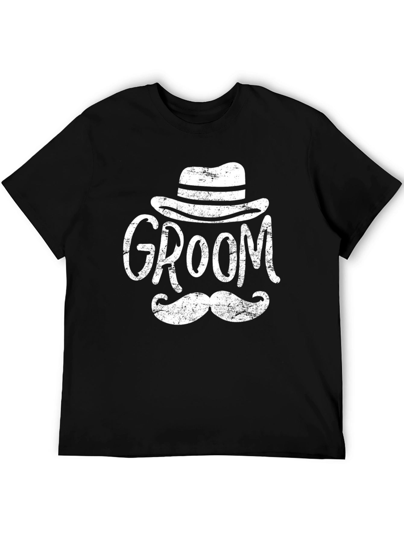 Black Groom T-Shirt Hat and Mustache Graphic Black view 5