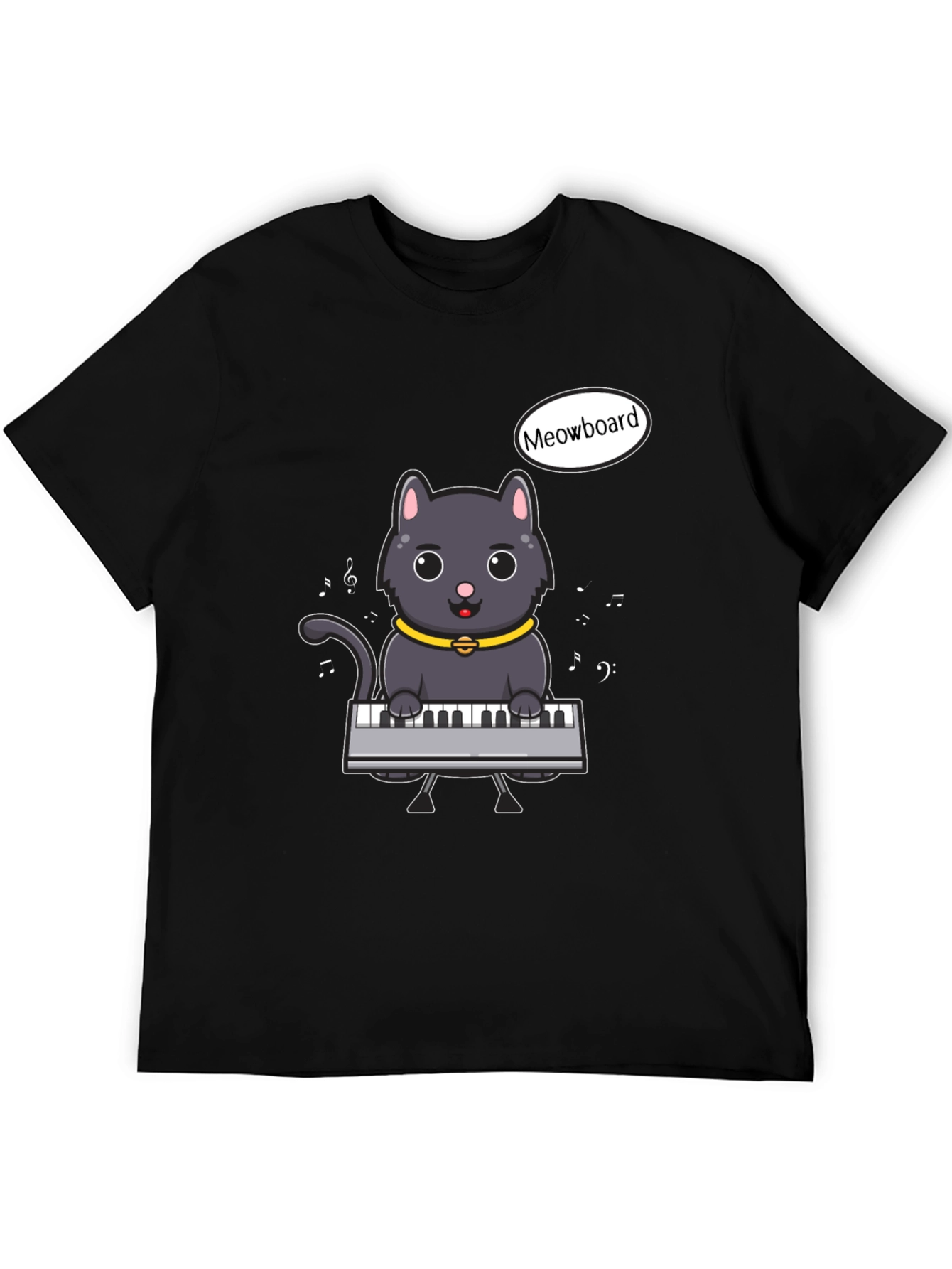Black Meowboard Cat Musician T-Shirt view 5