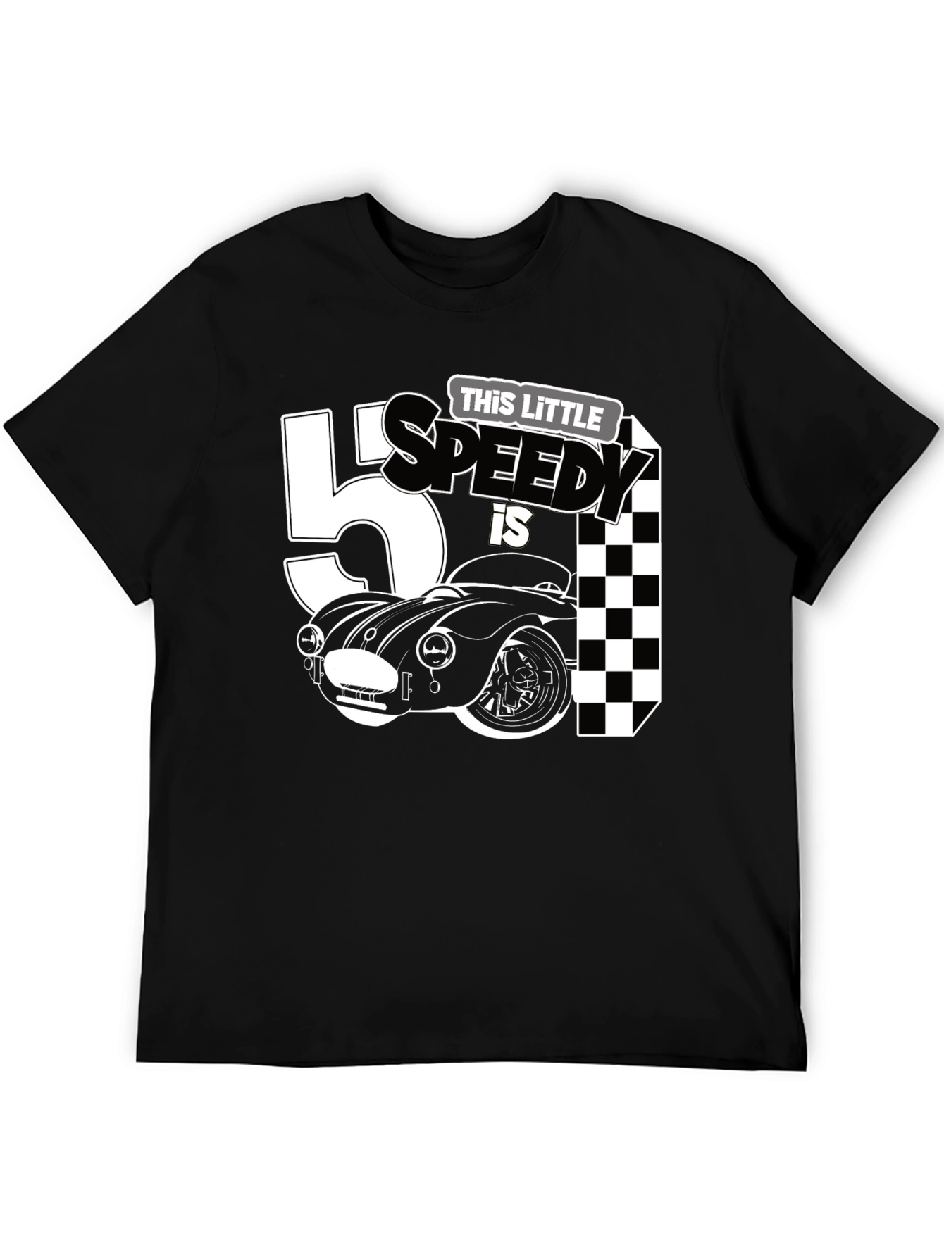 Black This Little Speedy is 5 Birthday T-Shirt view 5