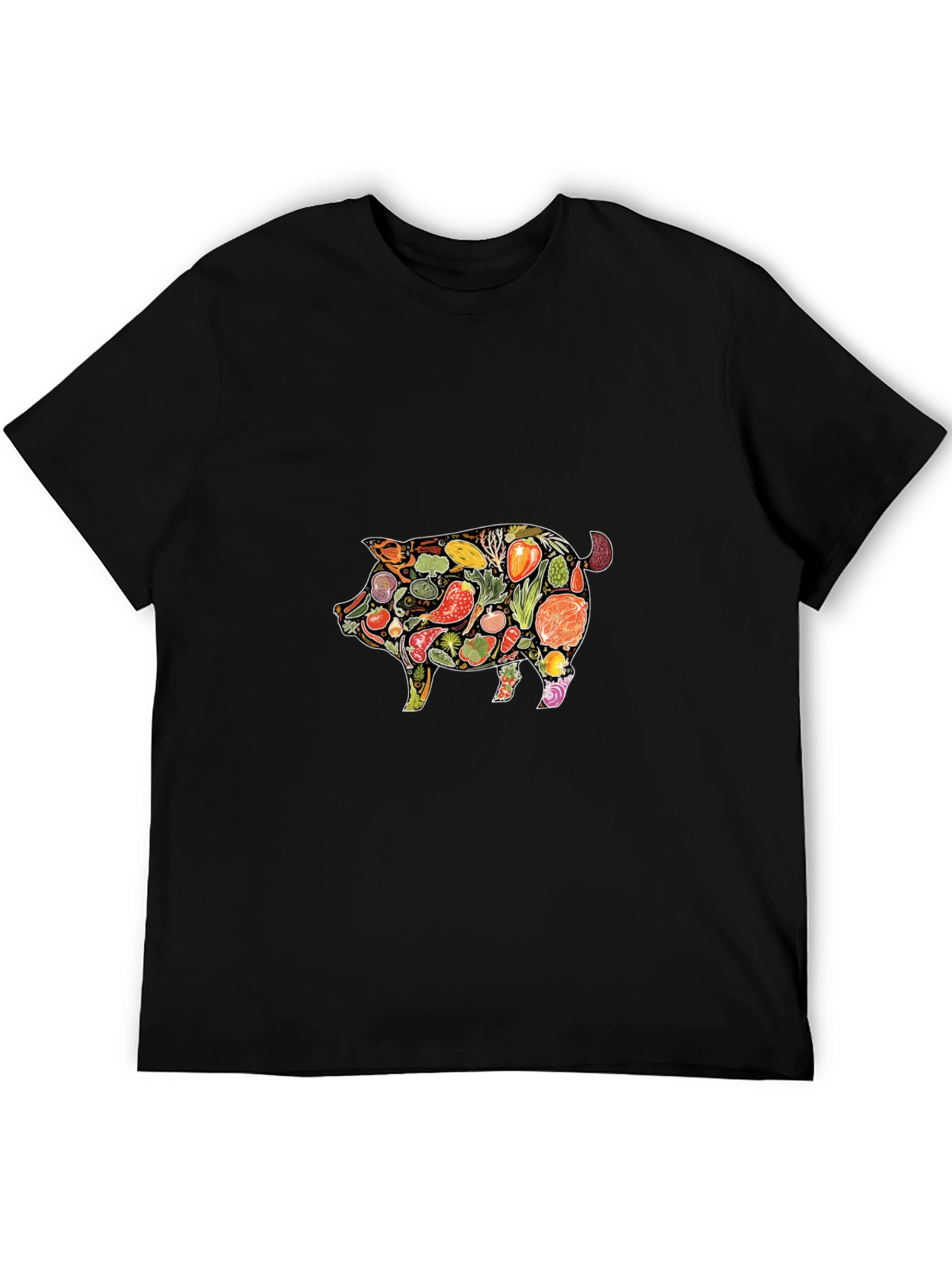 Black Veggie Pig Graphic T-Shirt - Unisex Black Tee view 5
