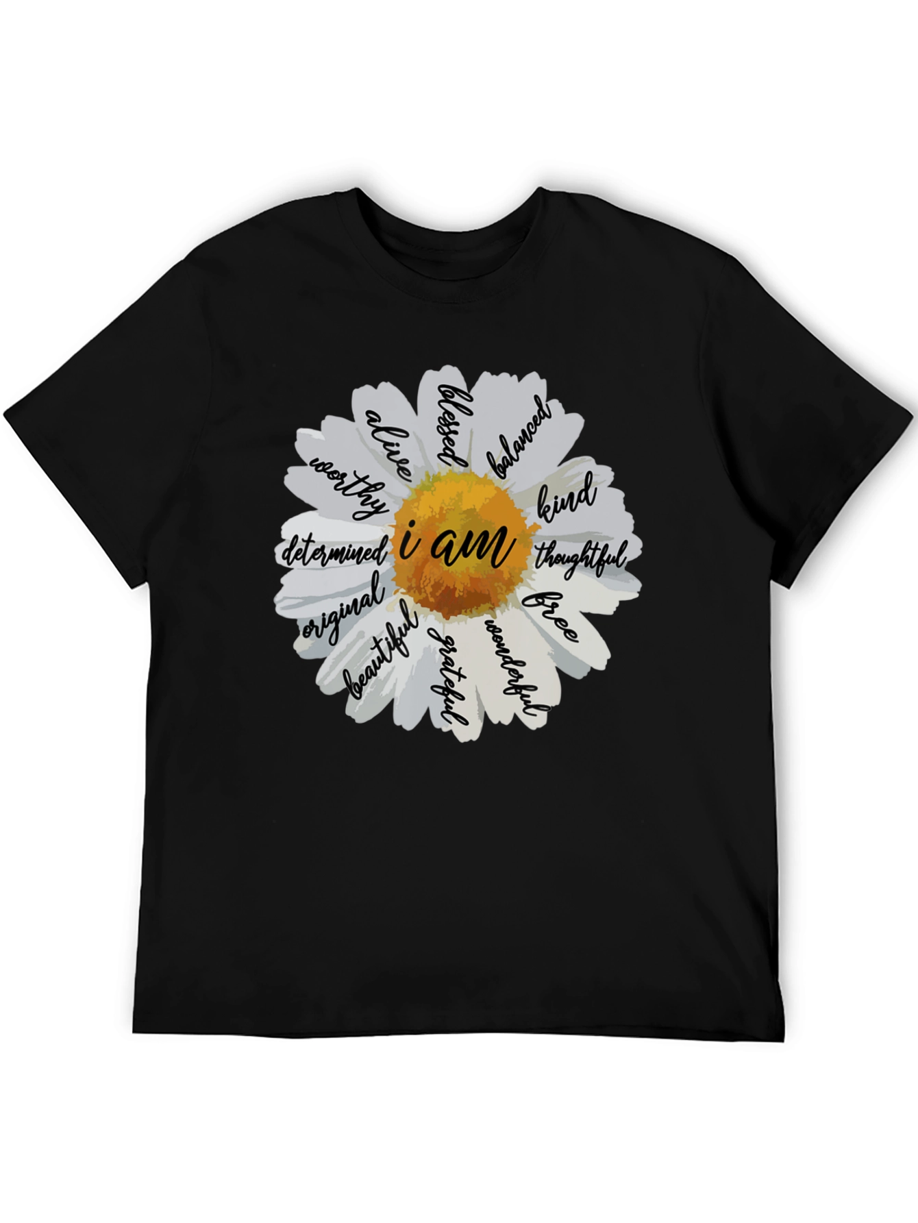Black I Am Daisy T-Shirt - Inspirational Graphic Tee view 5
