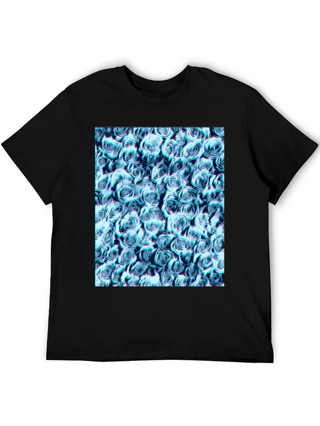 Black Blue Rose Print Black T-Shirt view 5