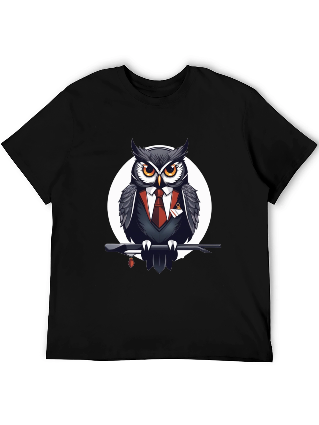 Black Owl in Suit Graphic Tee - Stylish Men's Black T-Shirt view 5
