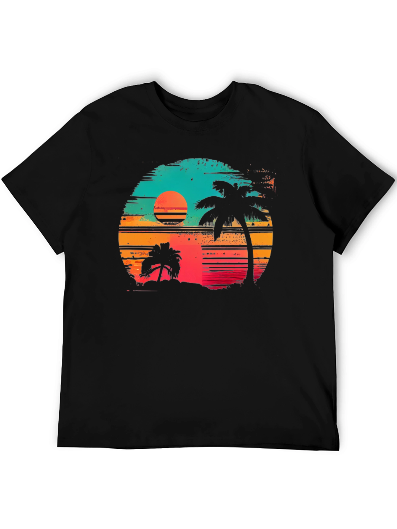 Black Retro Sunset Palm Tree Graphic T-Shirt view 5