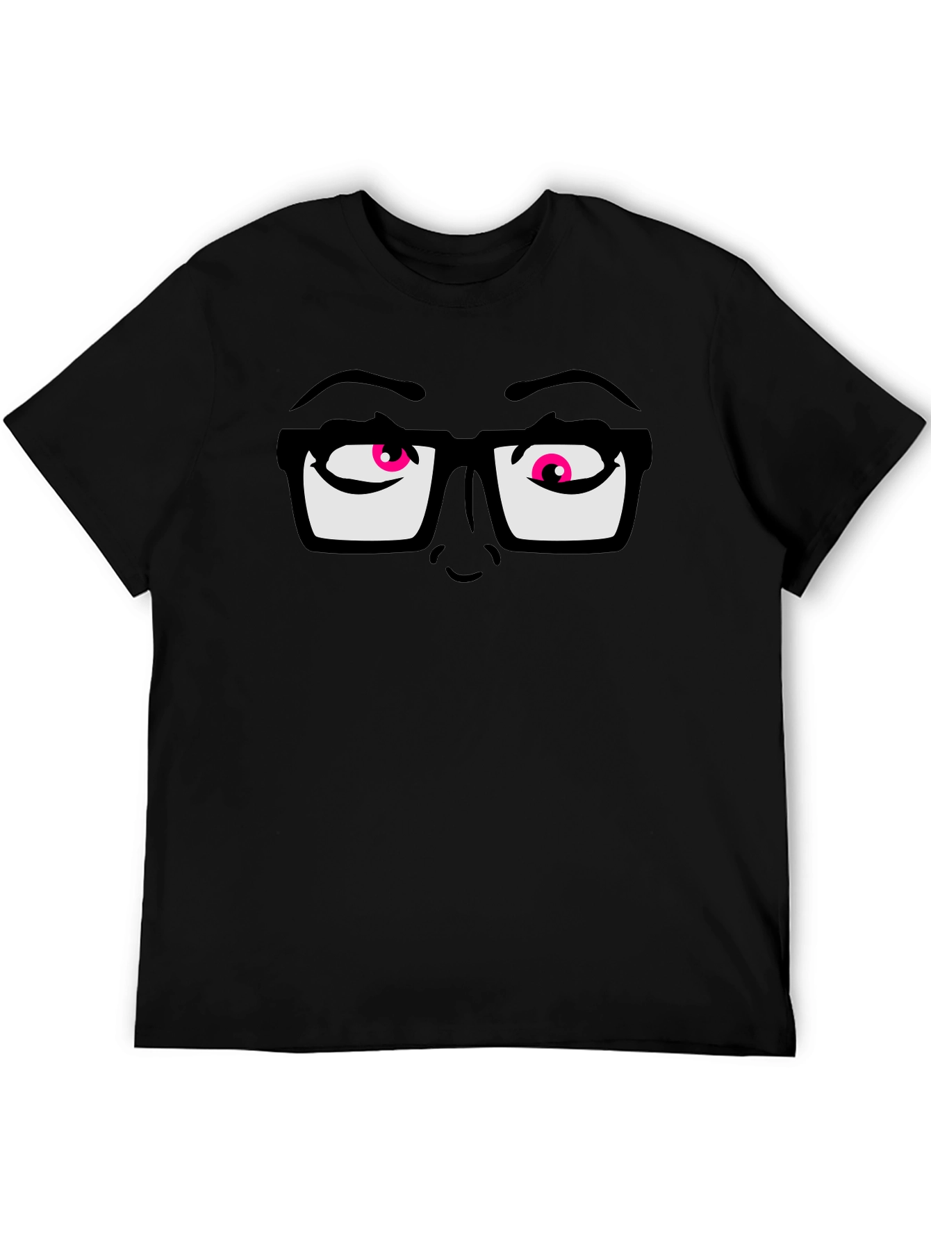 Black Funny Graphic T-Shirt with Cartoon Eyes and Glasses view 5