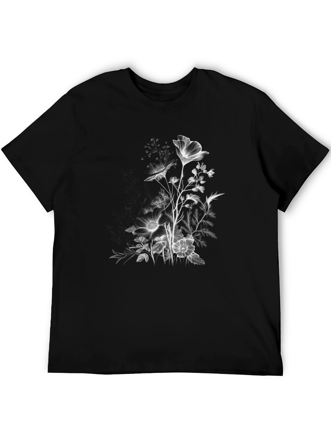 Black Floral Print Black Casual T-Shirt view 5