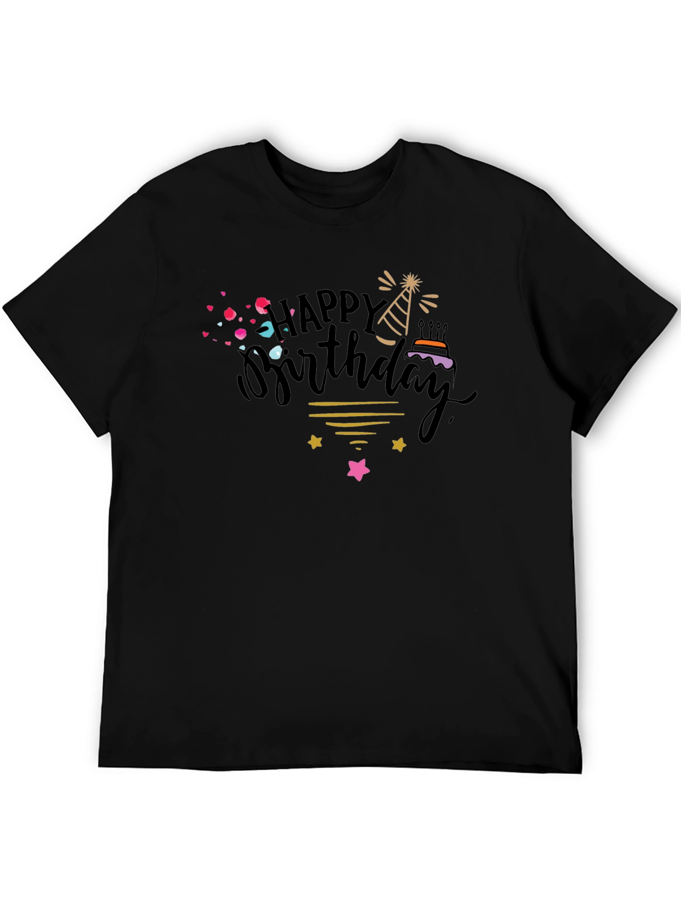 Black Happy Birthday Graphic Tee - Black Cotton T-Shirt view 5