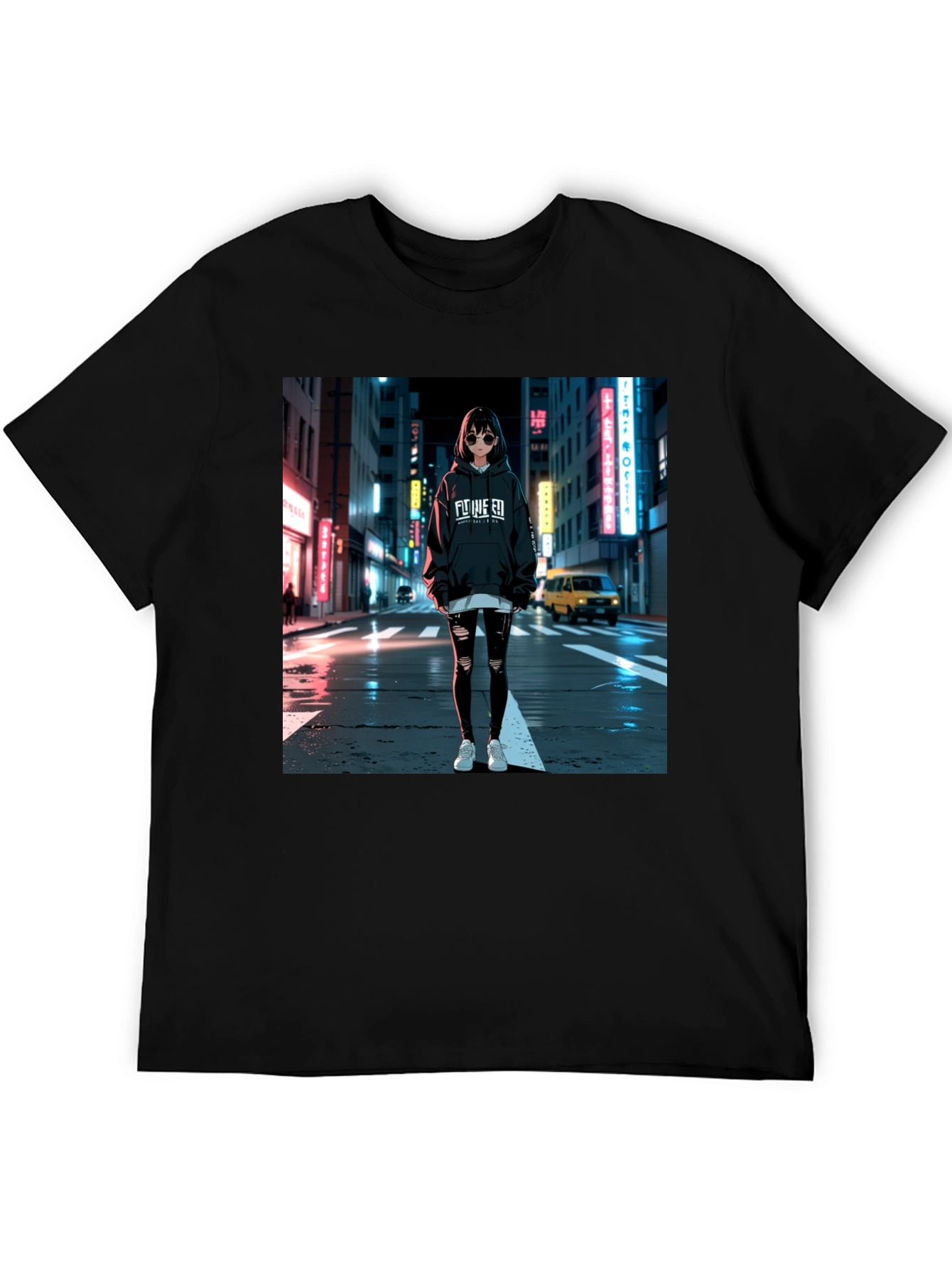 Black Anime Girl Graphic Black T-Shirt view 5