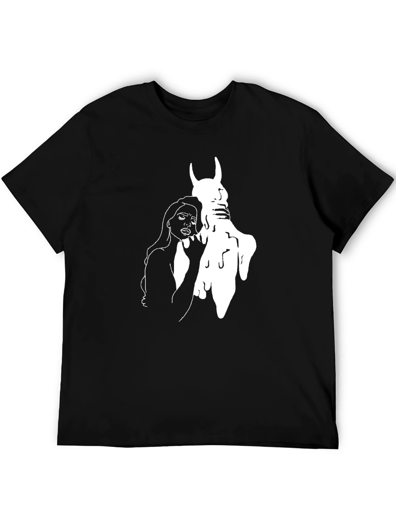 Black Black T-Shirt with Gothic Woman and Horned Figure Graphic view 5