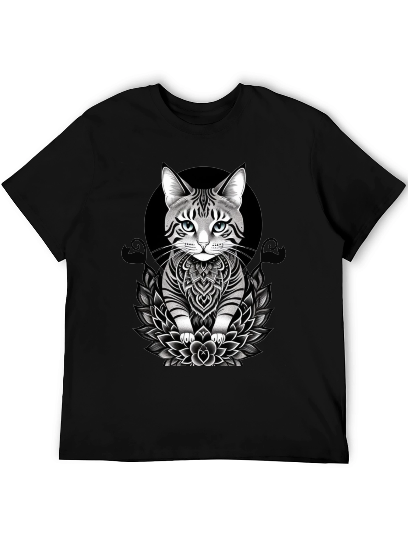 Black Cat Mandala T-Shirt - Artistic Graphic Tee view 5