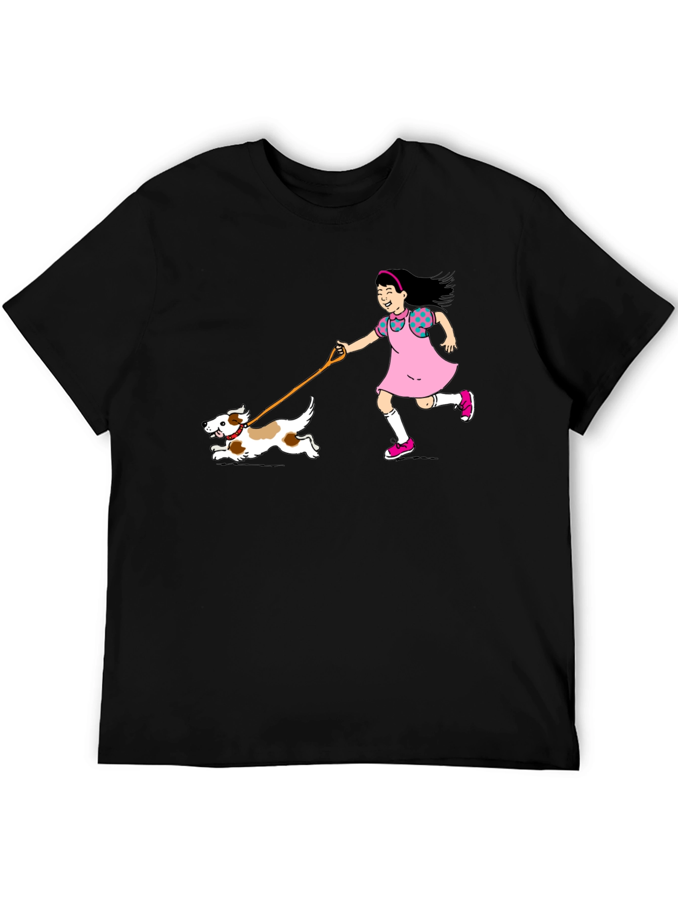 Black Girl & Dog T-Shirt - Black Cotton Graphic Tee view 5