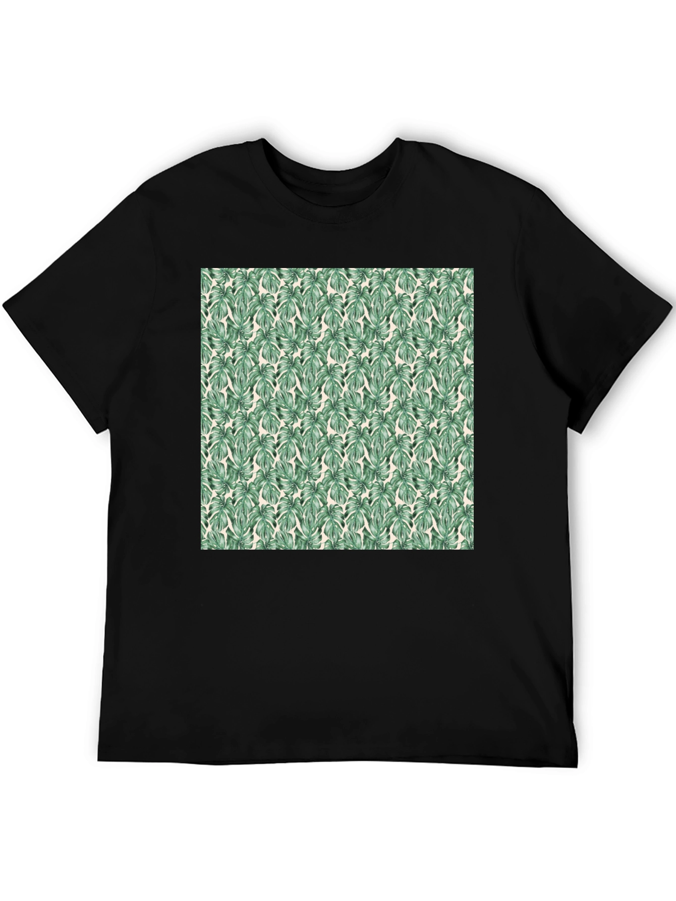 Black Tropical Leaf Print Black T-Shirt view 5