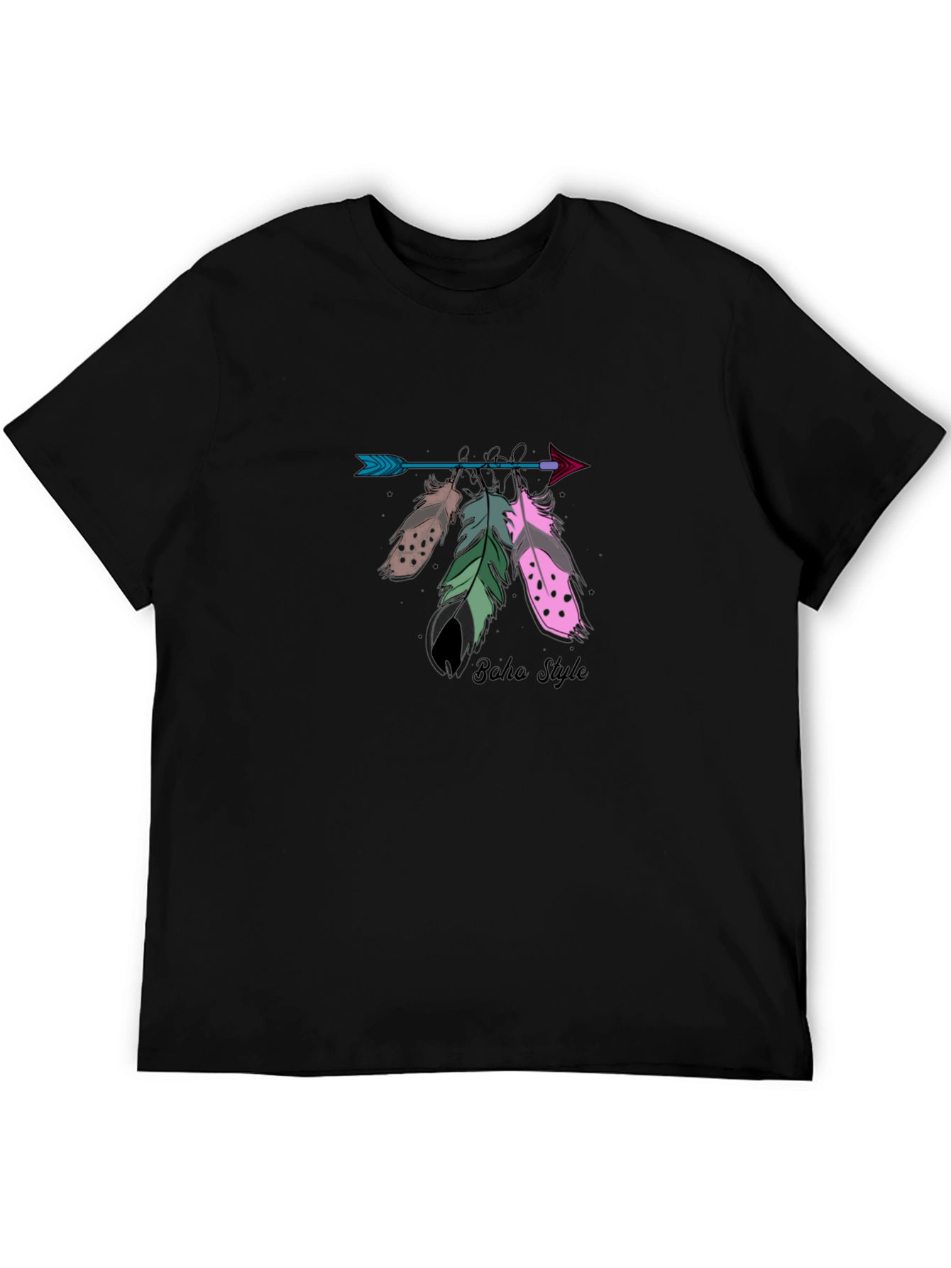 Black Boho Arrow Feather Graphic T-Shirt view 5