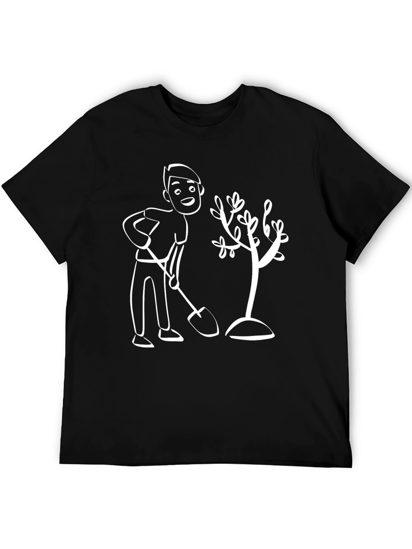 Cartoon Gardener Graphic T-Shirt - Black - 5