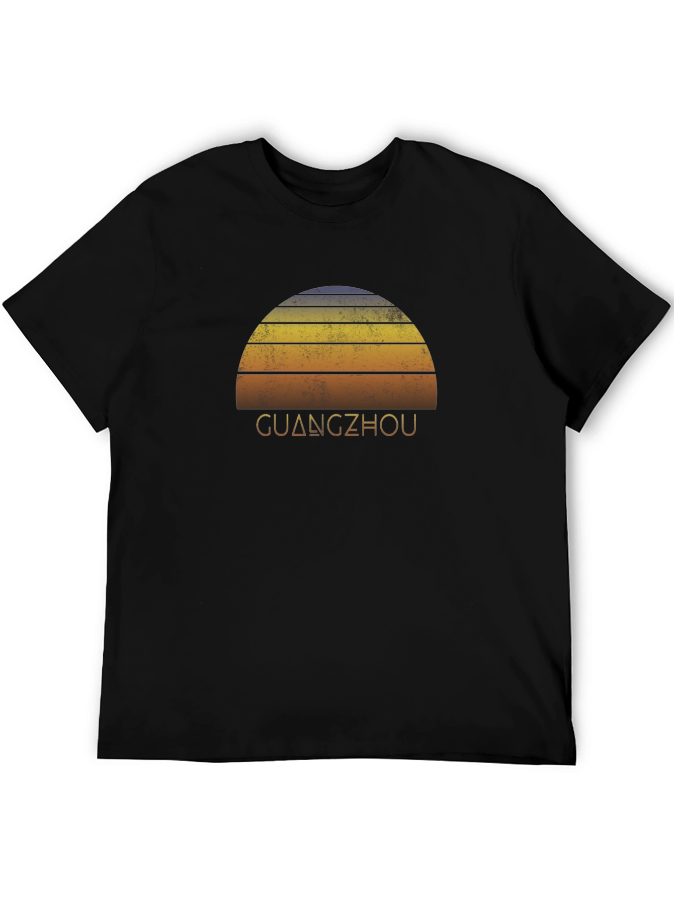 Black Guangzhou Sunset Graphic Tee - Retro Style Black T-Shirt view 5