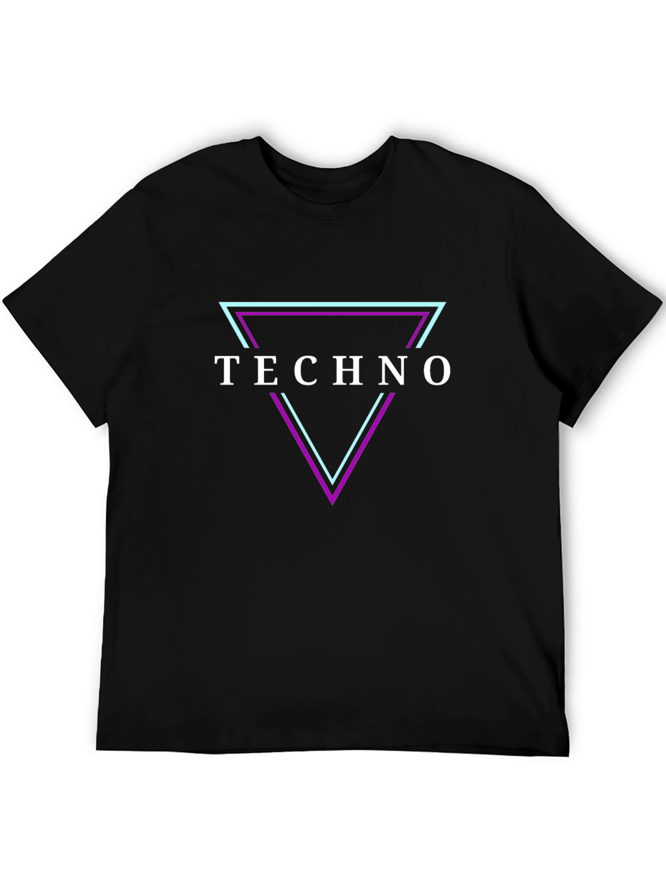 Black Techno T-Shirt: Triangle Design - Black Cotton Tee view 5