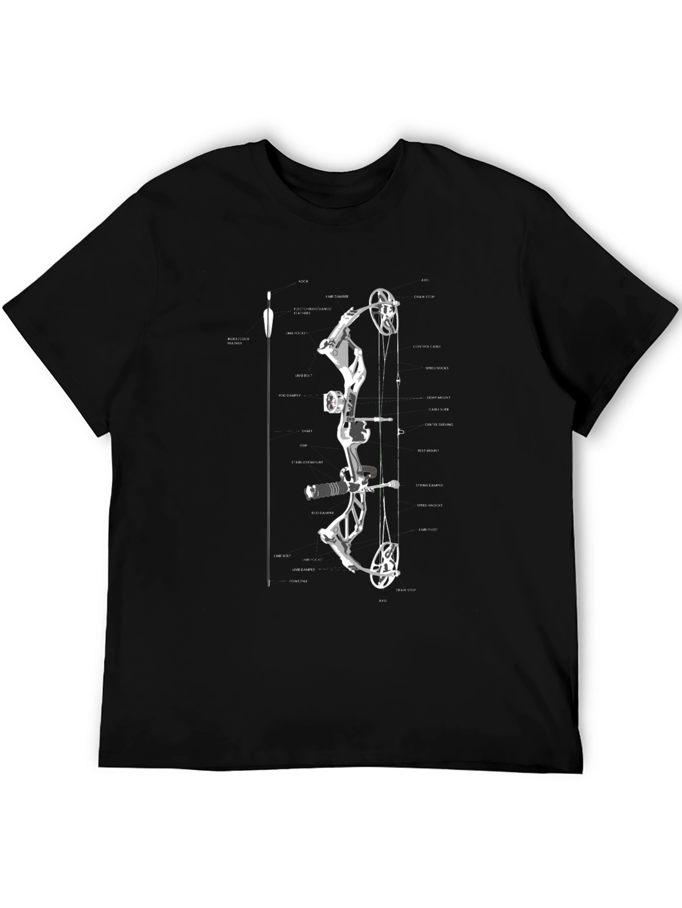 Black Bow Anatomy Graphic T-Shirt | Archery Enthusiast Tee view 5